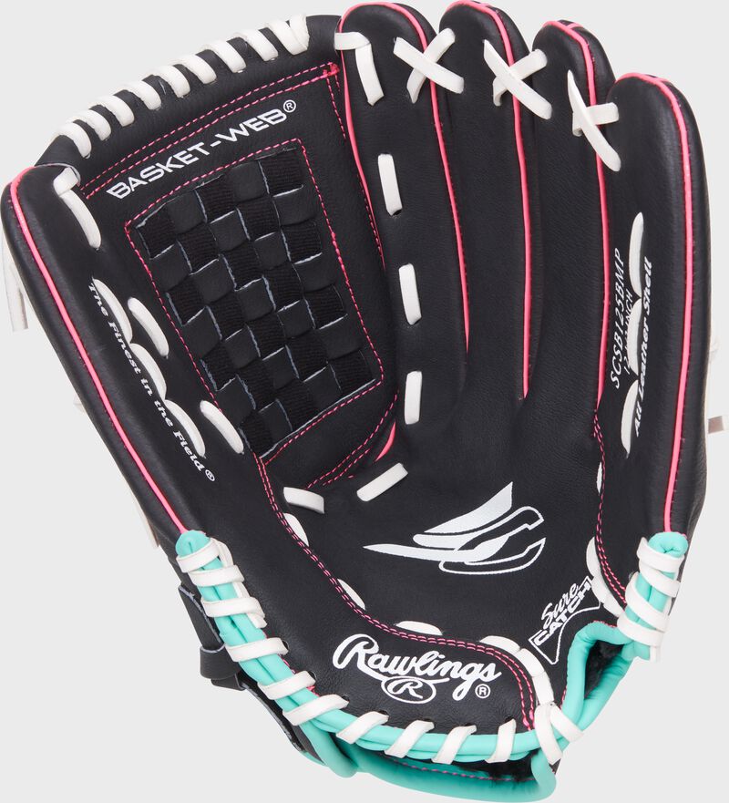 Rawlings Sure Catch Youth Series 12.5-Inch Softball Glove - Right Hand Thrower - Black/Mint/Pink