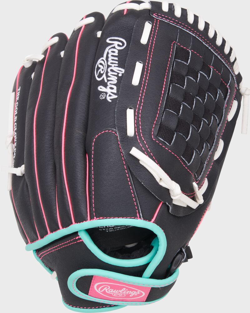 Rawlings Sure Catch Youth Series 12.5-Inch Softball Glove - Right Hand Thrower - Black/Mint/Pink