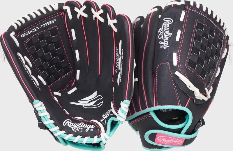 Rawlings Sure Catch Youth Series 12.5-Inch Softball Glove - Right Hand Thrower - Black/Mint/Pink