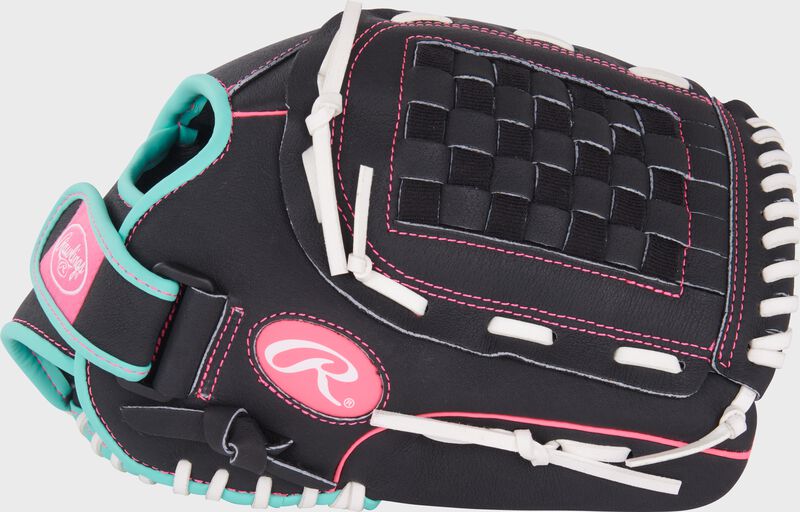 Rawlings Sure Catch Youth Series 12.5-Inch Softball Glove - Right Hand Thrower - Black/Mint/Pink
