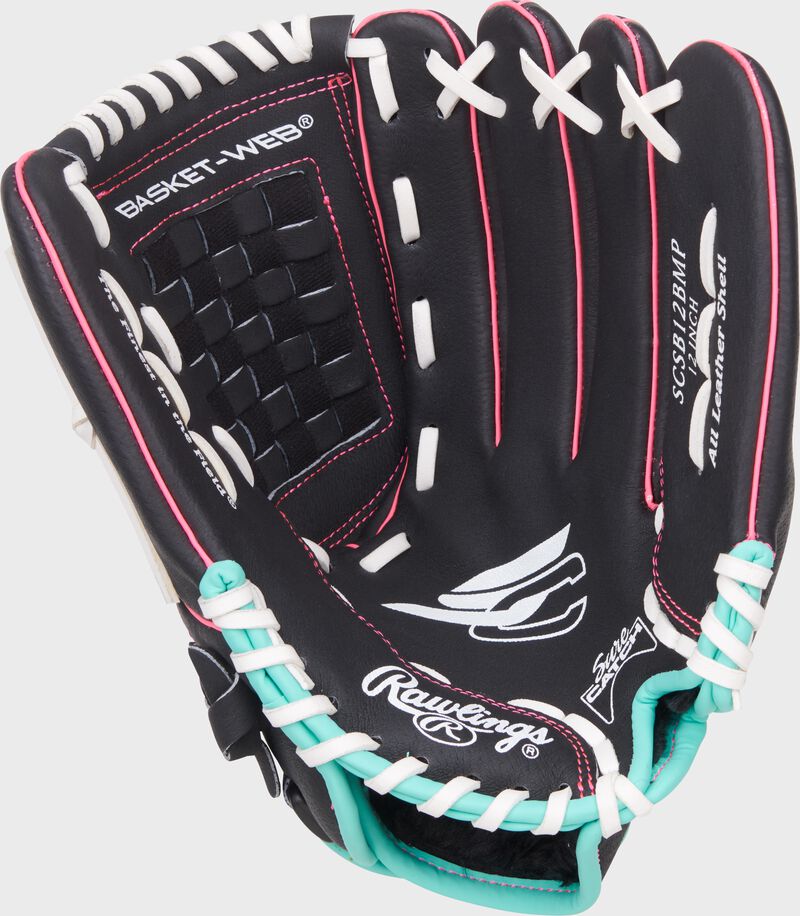 Rawlings Sure Catch Youth Series 12-Inch Softball Glove - Right Hand Thrower - Black/Mint/Pink