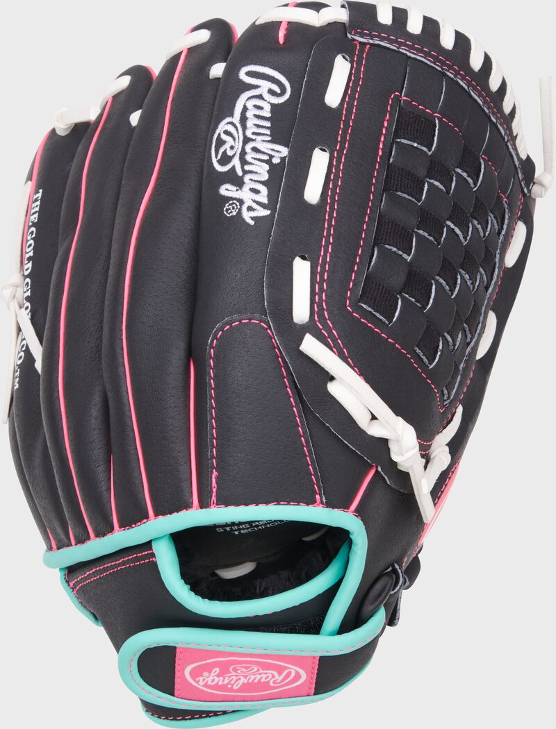 Rawlings Sure Catch Youth Series 12-Inch Softball Glove - Right Hand Thrower - Black/Mint/Pink