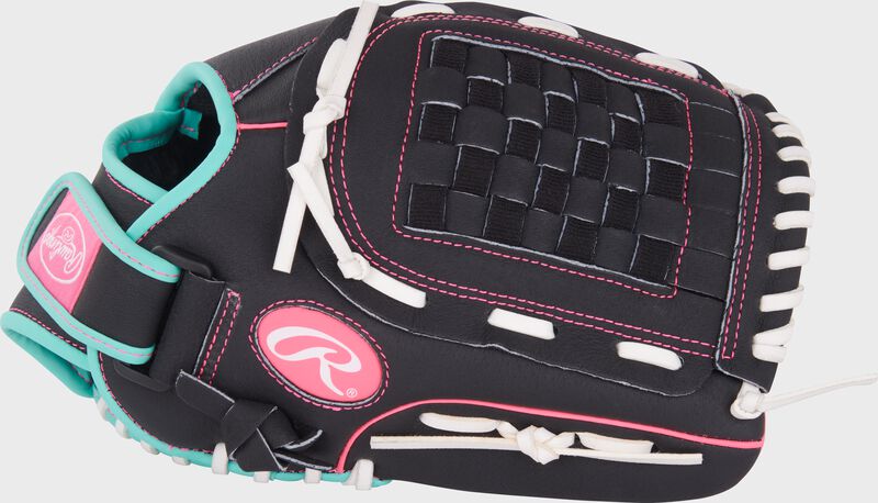 Rawlings Sure Catch Youth Series 12-Inch Softball Glove - Right Hand Thrower - Black/Mint/Pink
