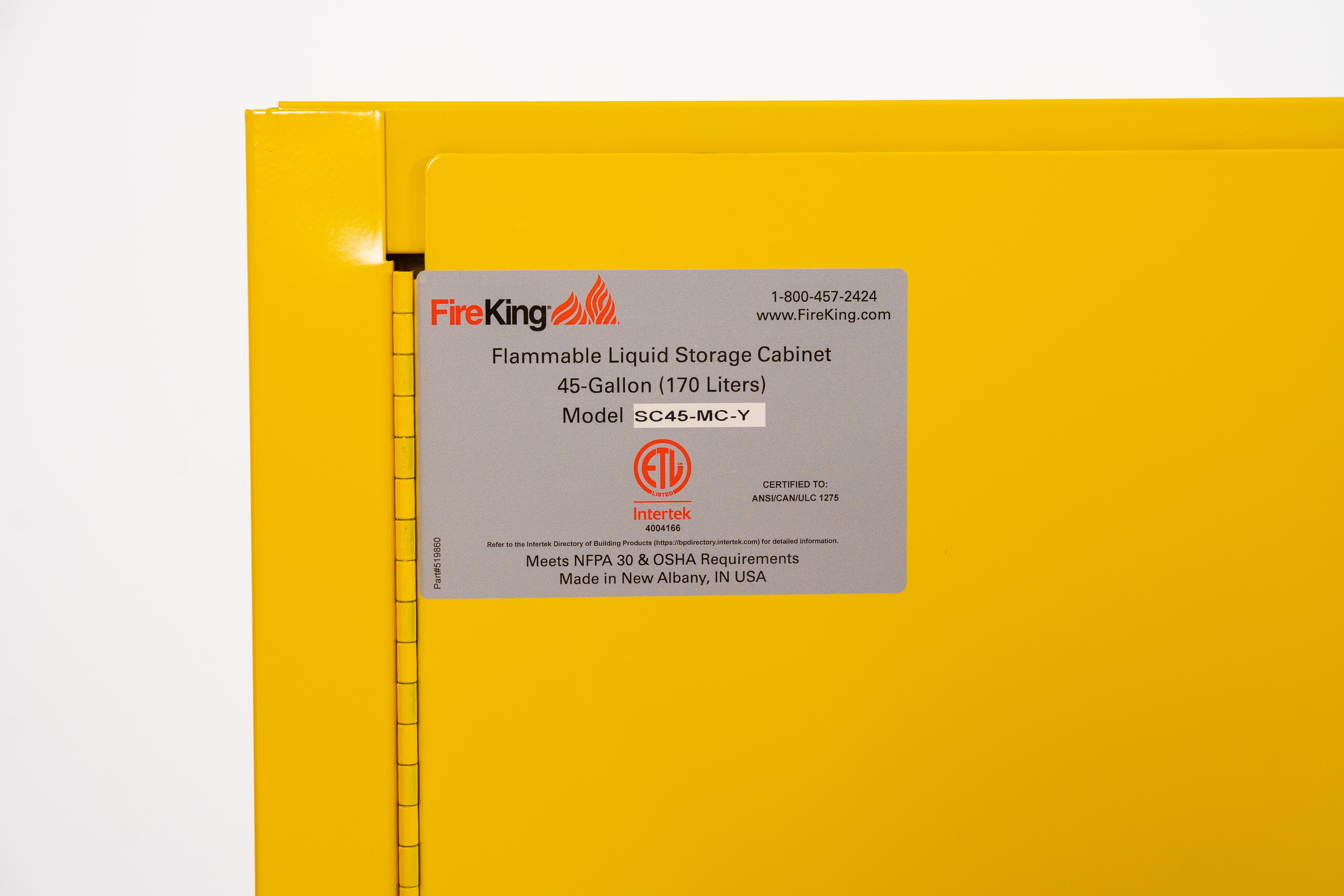 Flammable Safety Cabinet with auto-close doors (Yellow)