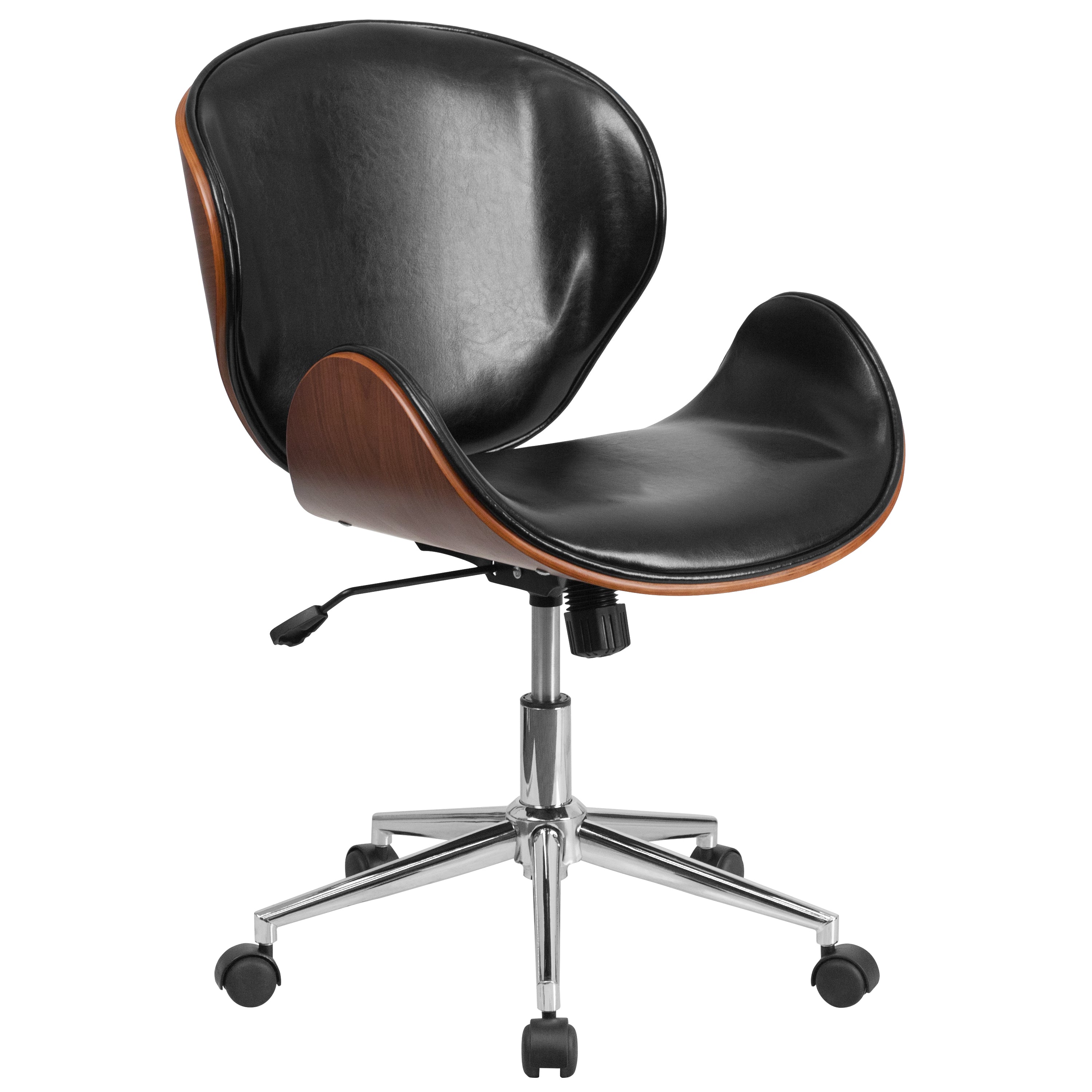 Tana Mid-Back Walnut Wood Conference Office Chair in Black LeatherSoft
