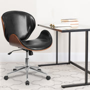 Tana Mid-Back Walnut Wood Conference Office Chair in Black LeatherSoft