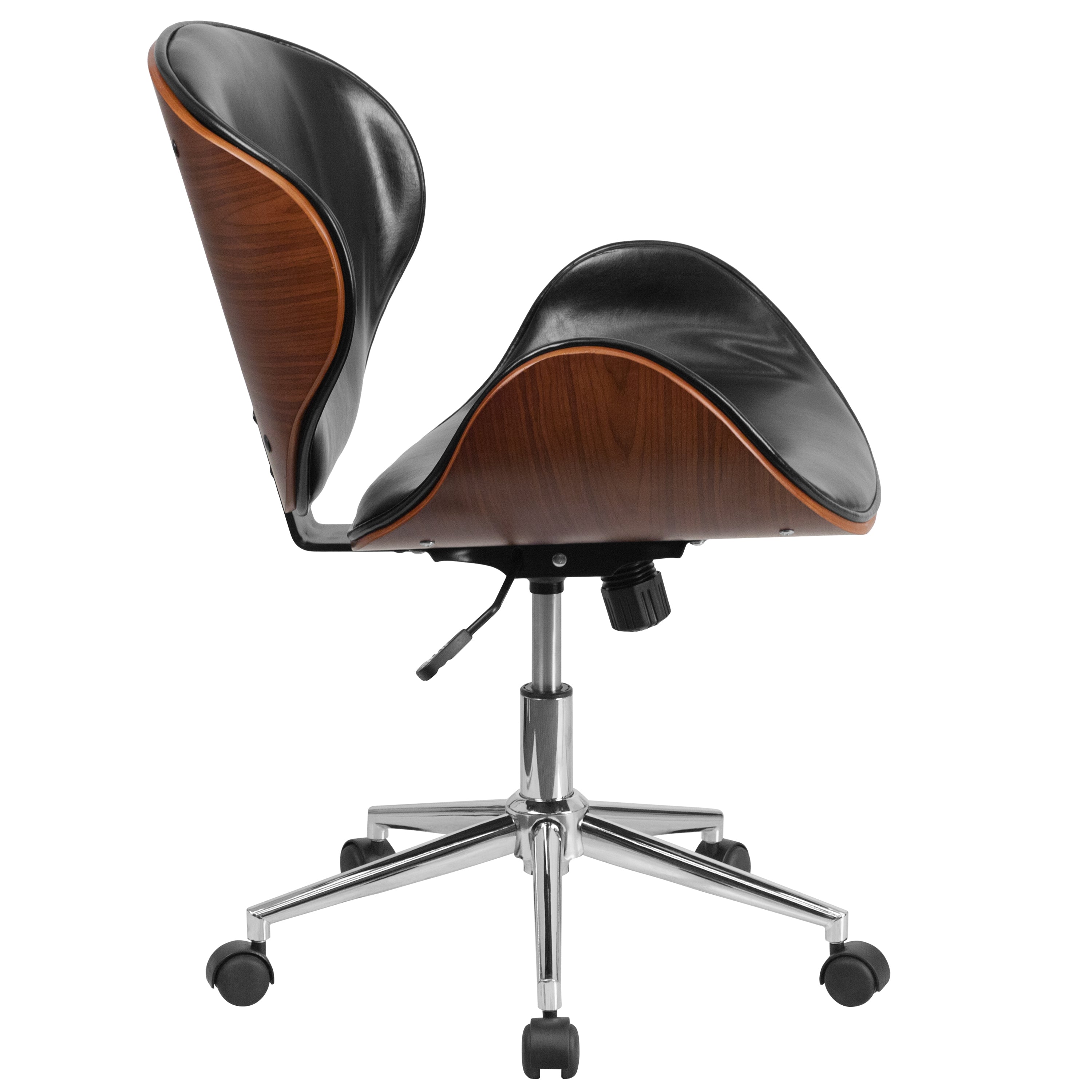 Tana Mid-Back Walnut Wood Conference Office Chair in Black LeatherSoft