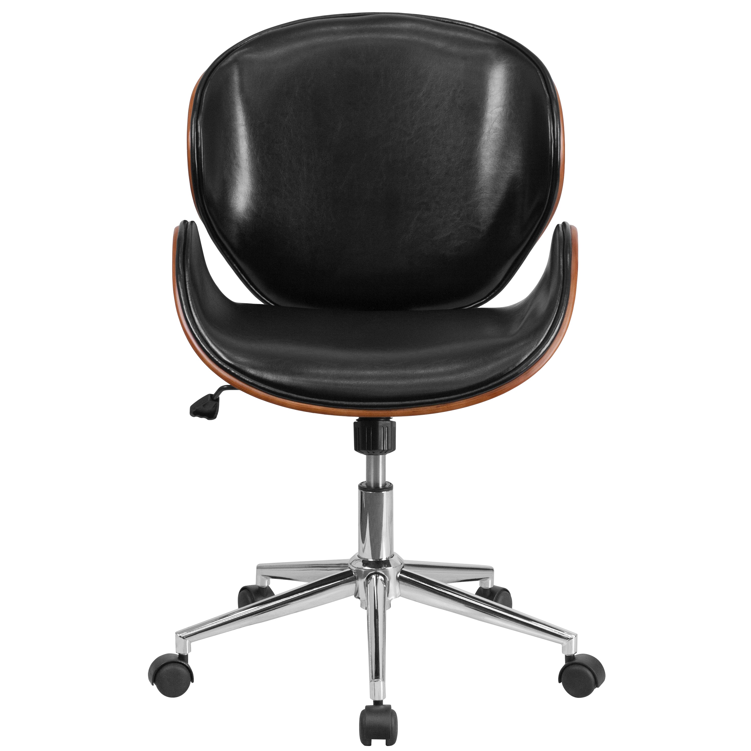 Tana Mid-Back Walnut Wood Conference Office Chair in Black LeatherSoft