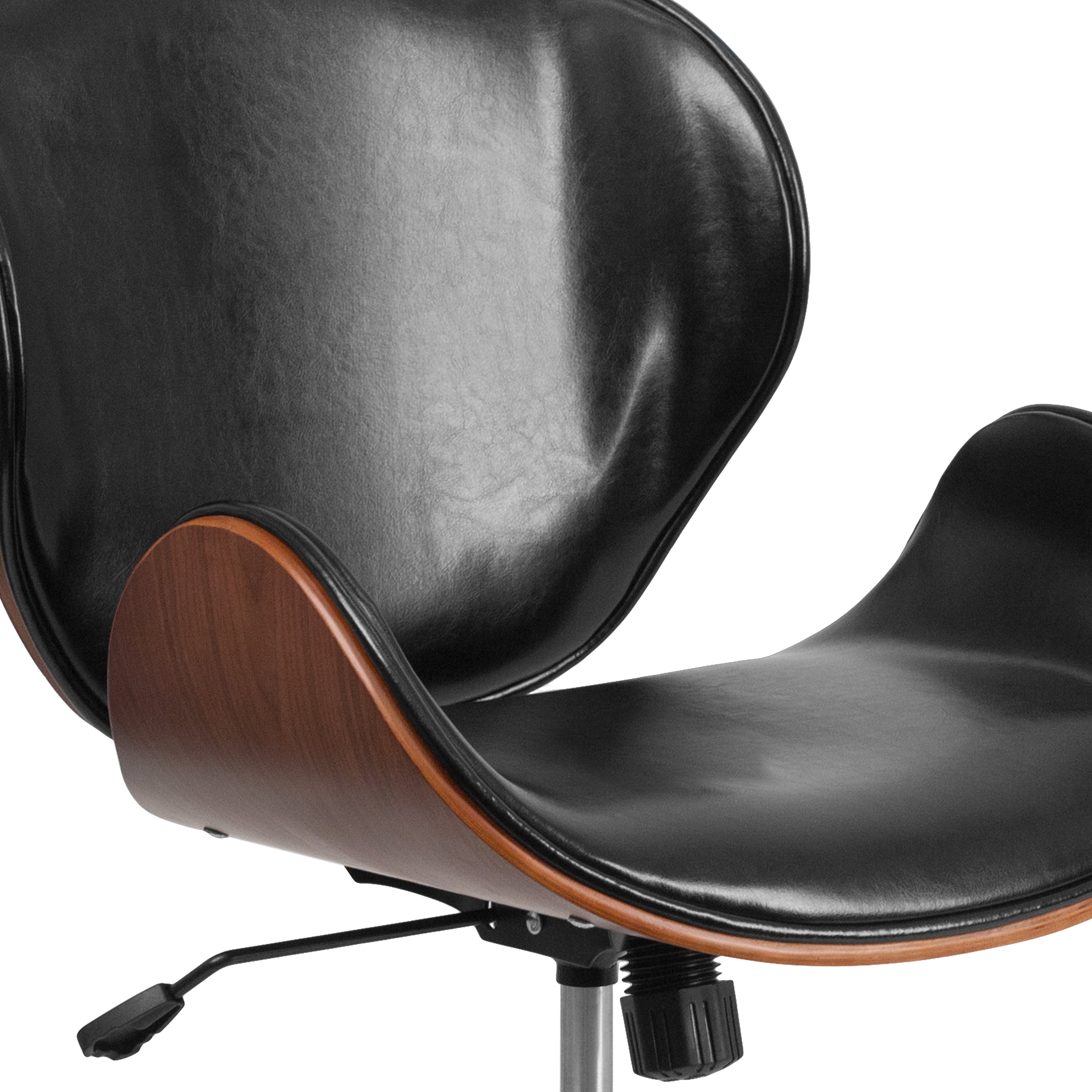 Tana Mid-Back Walnut Wood Conference Office Chair in Black LeatherSoft