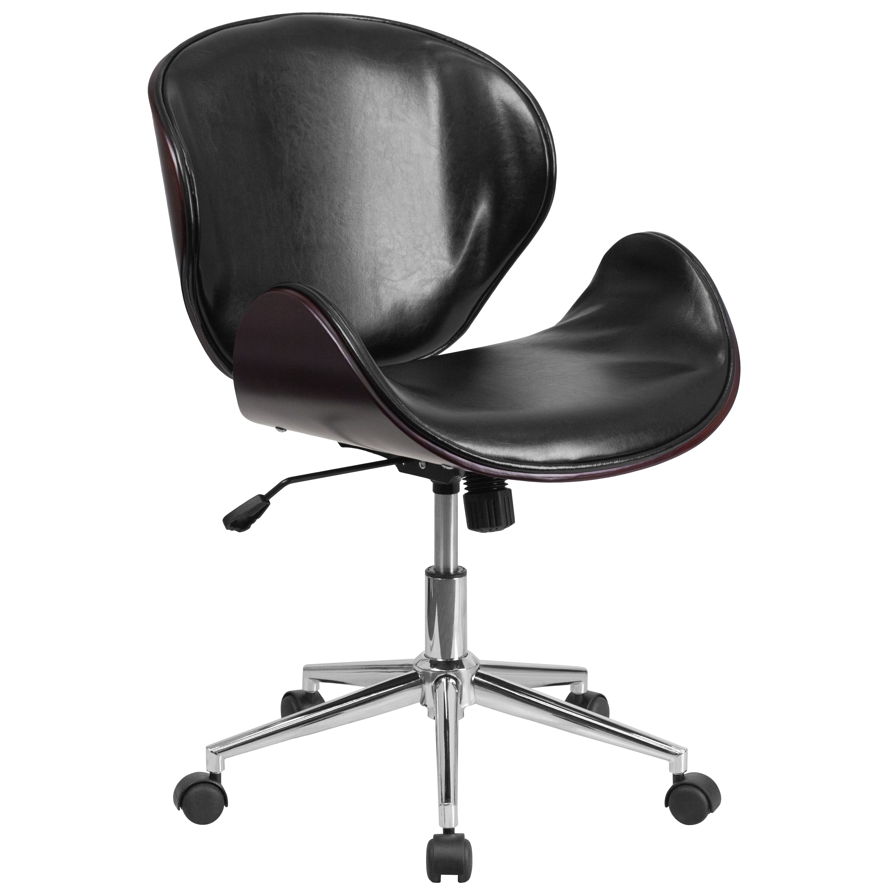 Tana Mid-Back Mahogany Wood Conference Office Chair in Black LeatherSoft