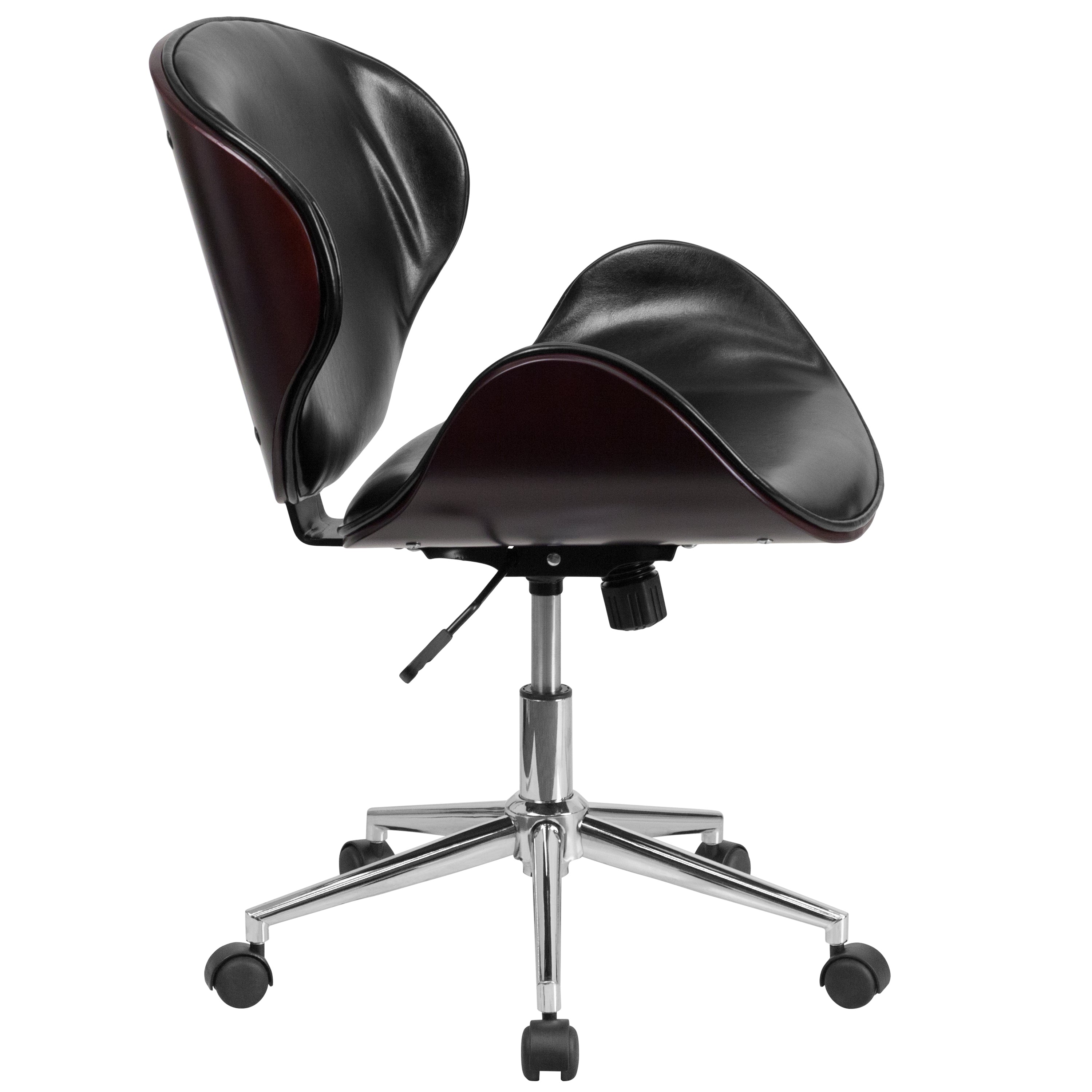Tana Mid-Back Mahogany Wood Conference Office Chair in Black LeatherSoft