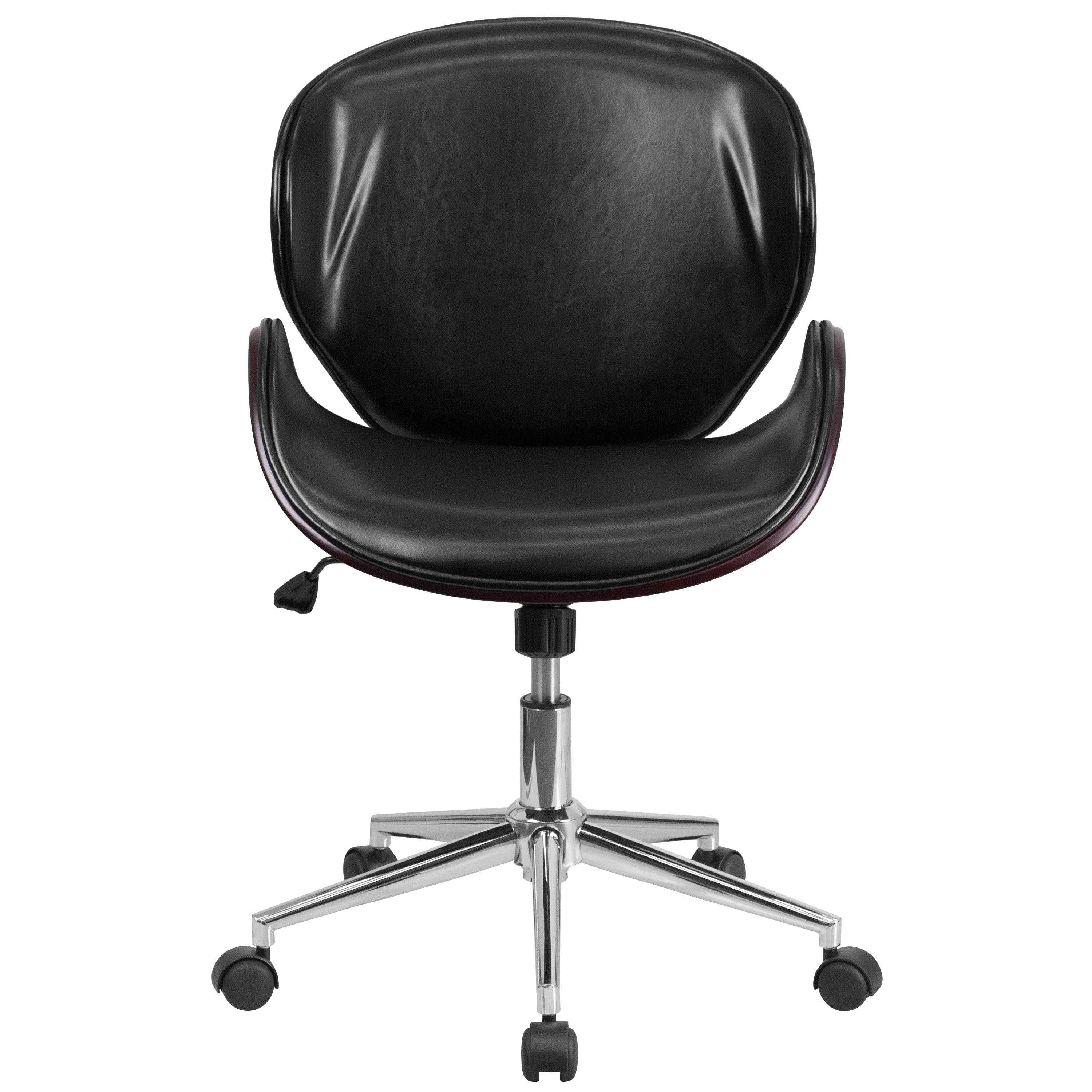 Tana Mid-Back Mahogany Wood Conference Office Chair in Black LeatherSoft