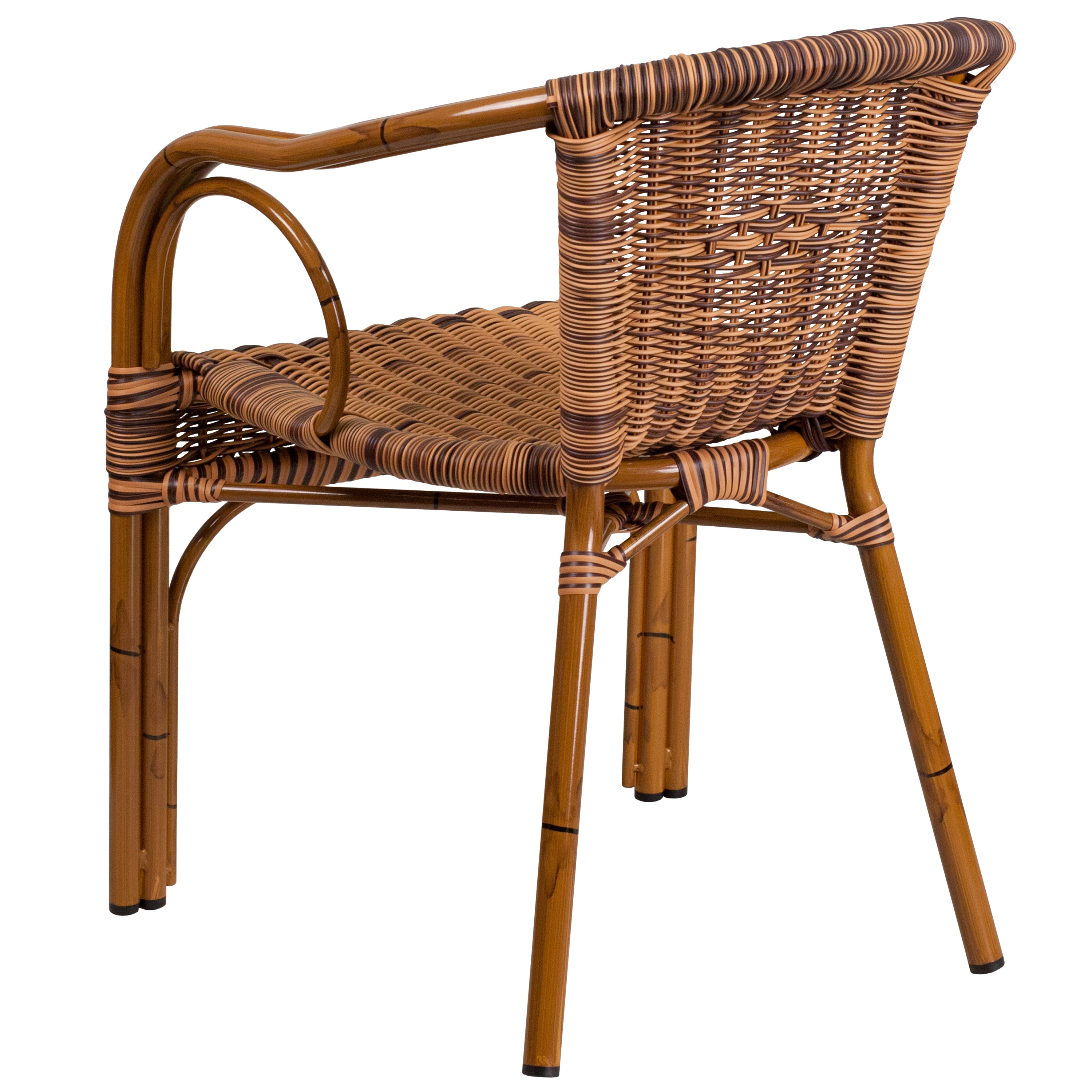 Cadiz Series Burning Brown Rattan Restaurant Patio Chair with Dark Red Bamboo-Aluminum Frame