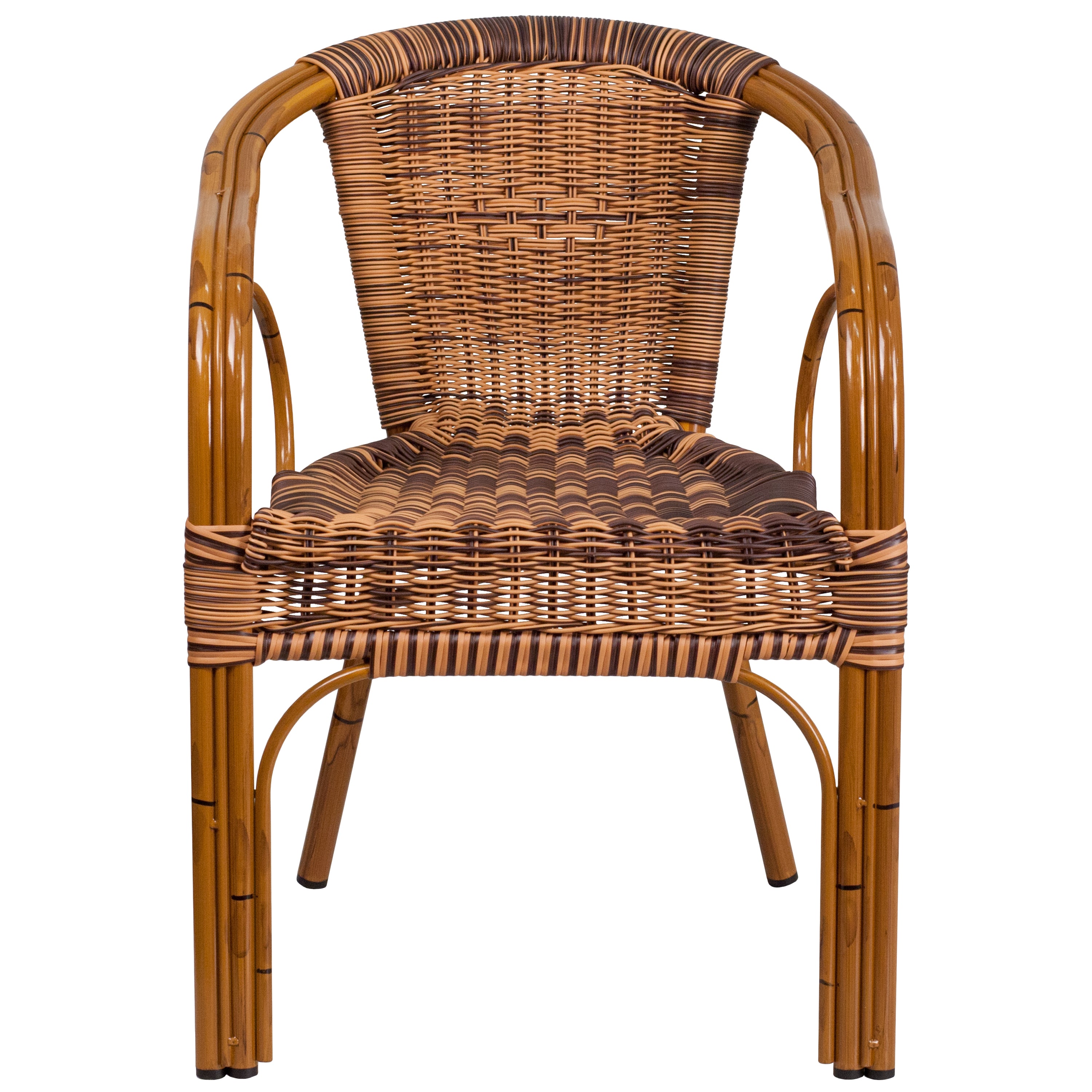 Cadiz Series Burning Brown Rattan Restaurant Patio Chair with Dark Red Bamboo-Aluminum Frame