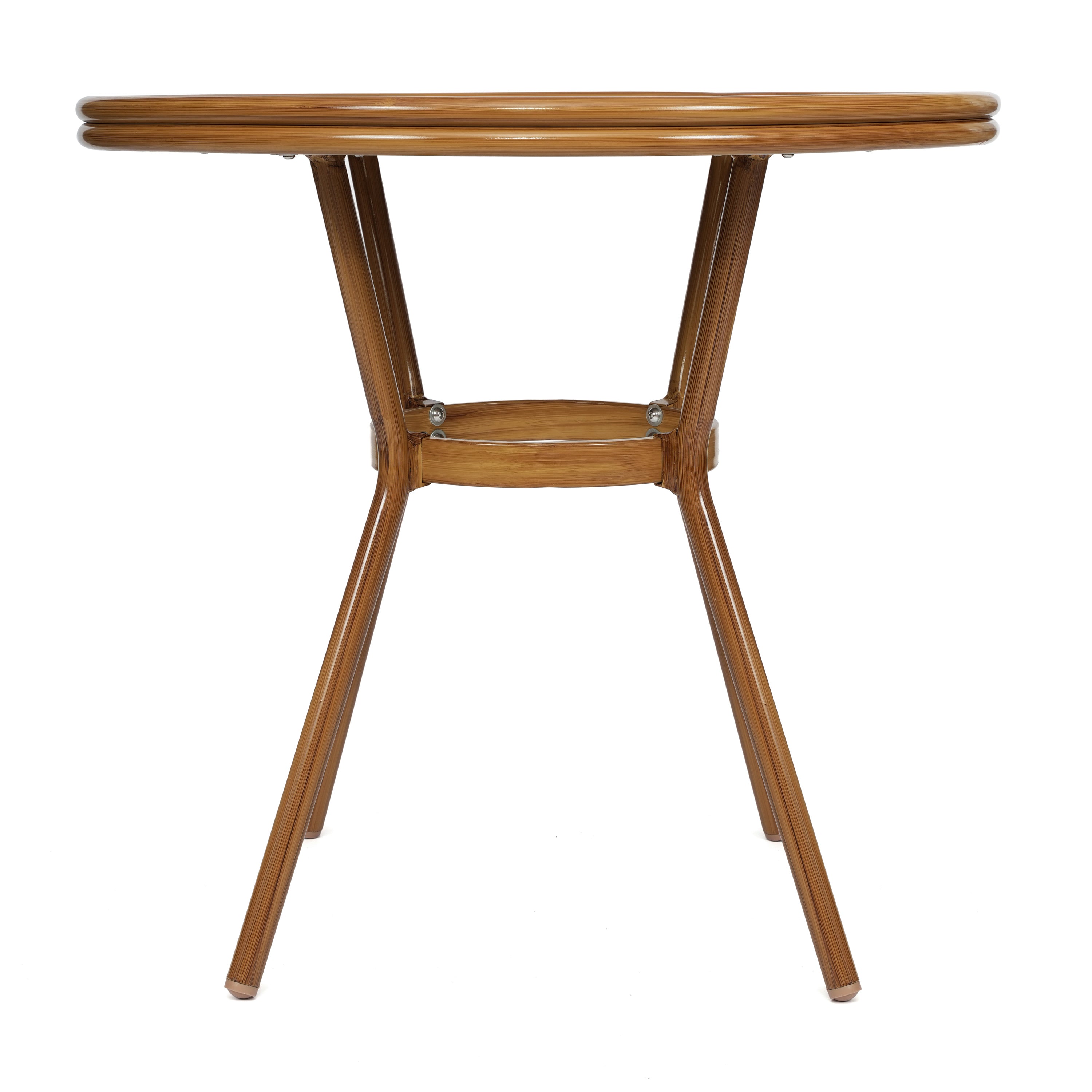 Marseille Indoor/Outdoor Commercial Bistro 31.5" Table, Black Textilene, Glass Top, Bamboo Print Aluminum Frame in Natural