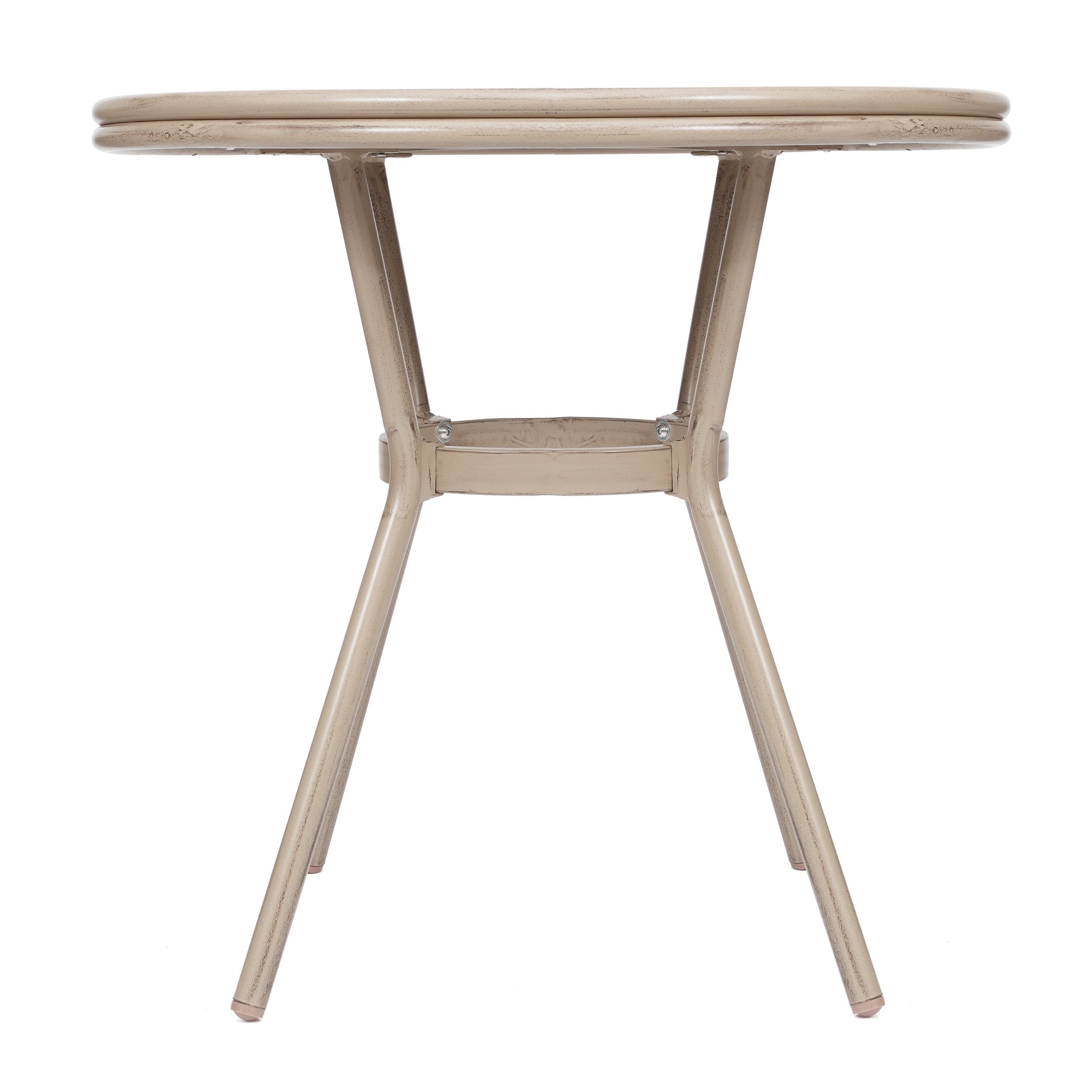 Marseille Indoor/Outdoor Commercial Bistro 31.5" Table, Black/White Textilene, Glass Top, Bamboo Print Aluminum Frame in Light Natural