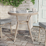 Marseille Indoor/Outdoor Commercial Bistro 31.5" Table, Black/White Textilene, Glass Top, Bamboo Print Aluminum Frame in Light Natural