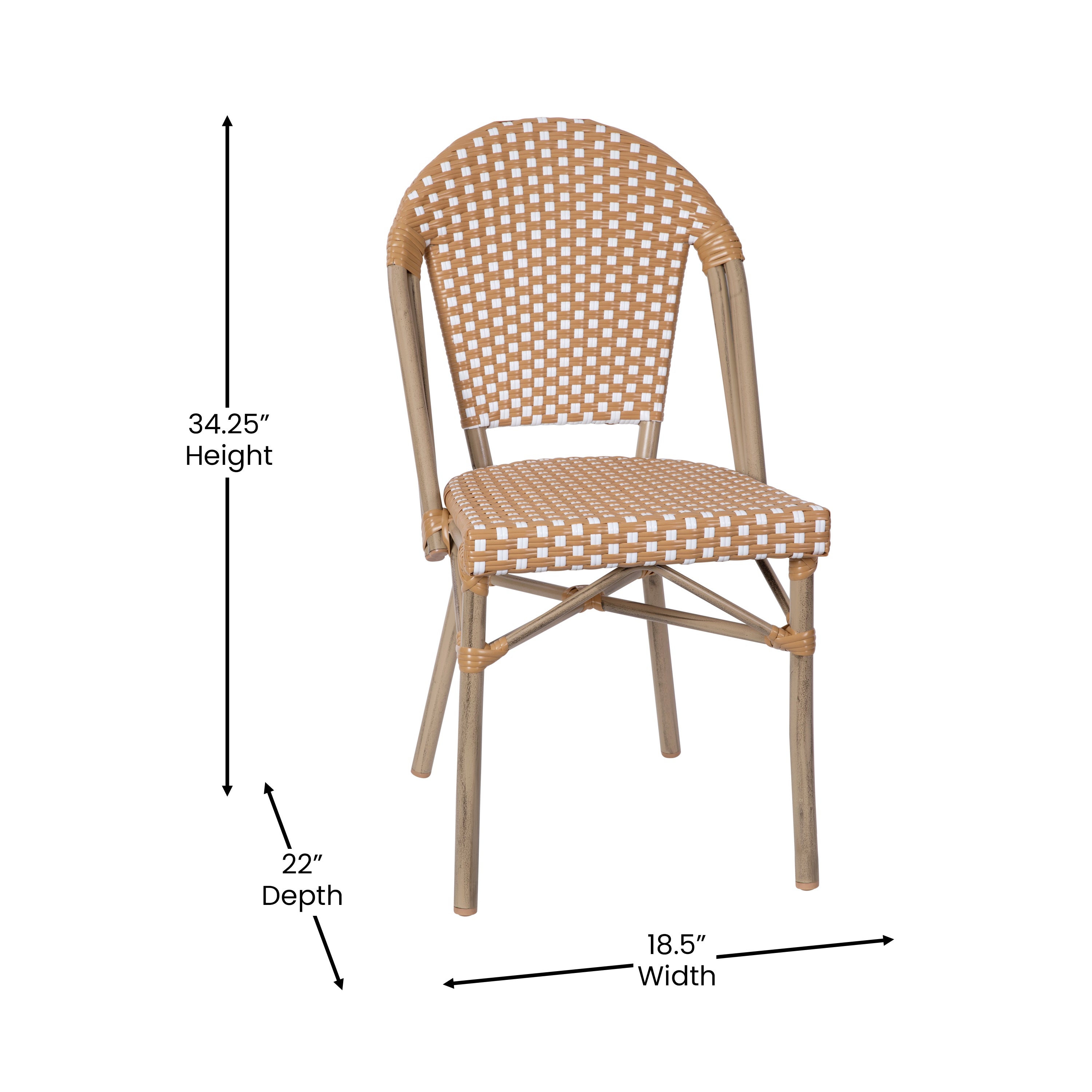 Lourdes Indoor/Outdoor Commercial Bistro 31.5" Table, Natural/White PE Rattan, Glass Top with 2 Stack Chairs - Light Natural