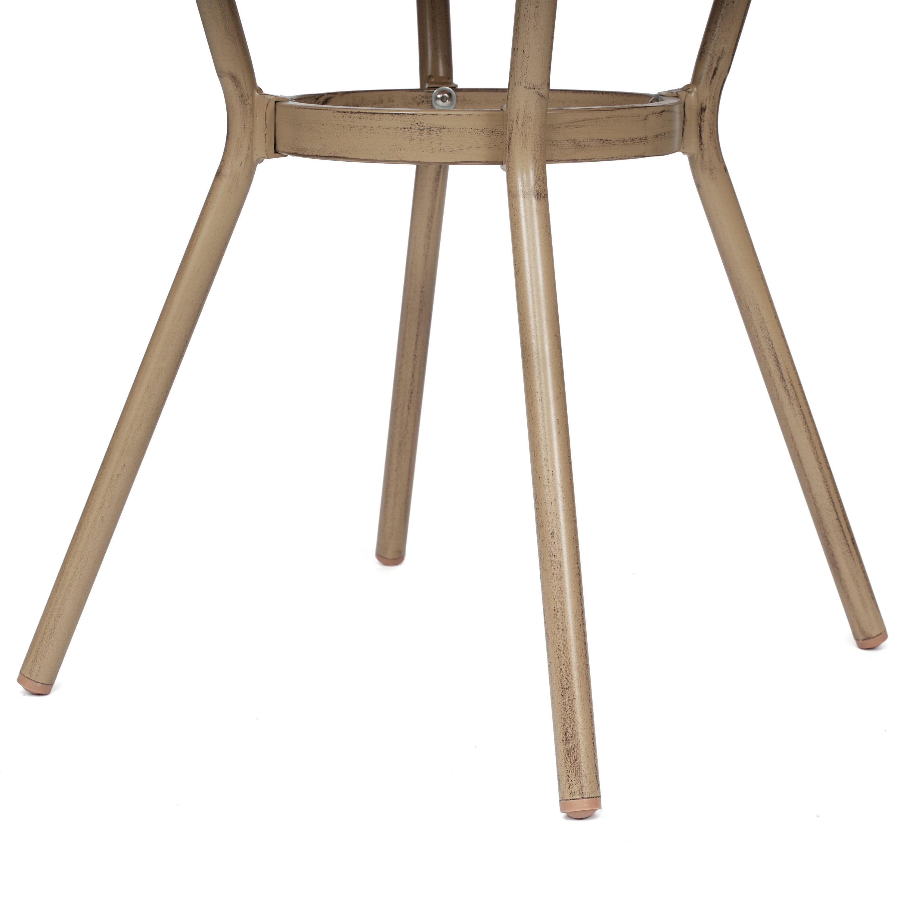 Lourdes Indoor/Outdoor Commercial Bistro 31.5" Table, Natural/White PE Rattan, Glass Top, Bamboo Print Aluminum Frame in Light Natural