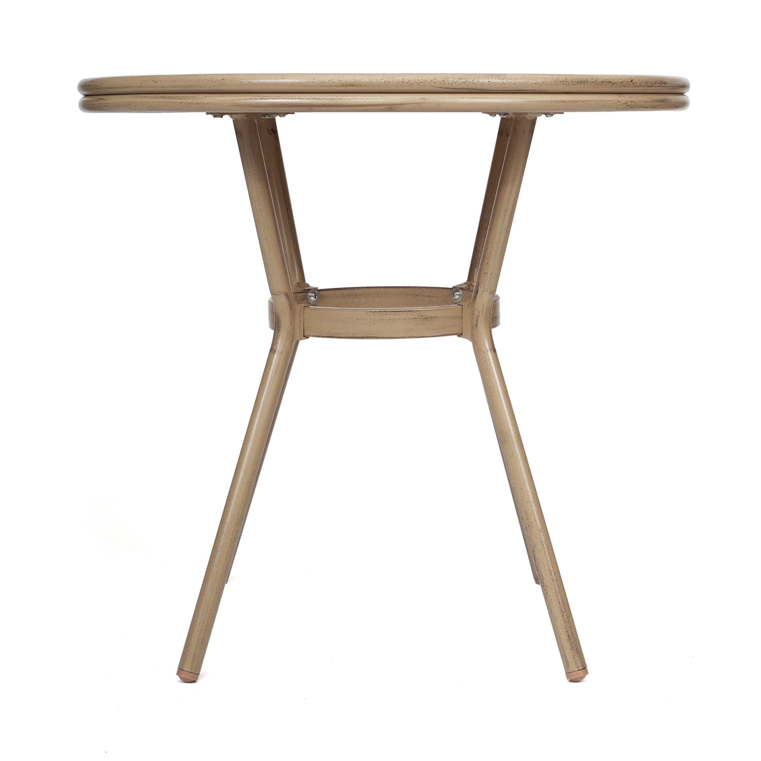 Lourdes Indoor/Outdoor Commercial Bistro 31.5" Table, Natural/White PE Rattan, Glass Top, Bamboo Print Aluminum Frame in Light Natural