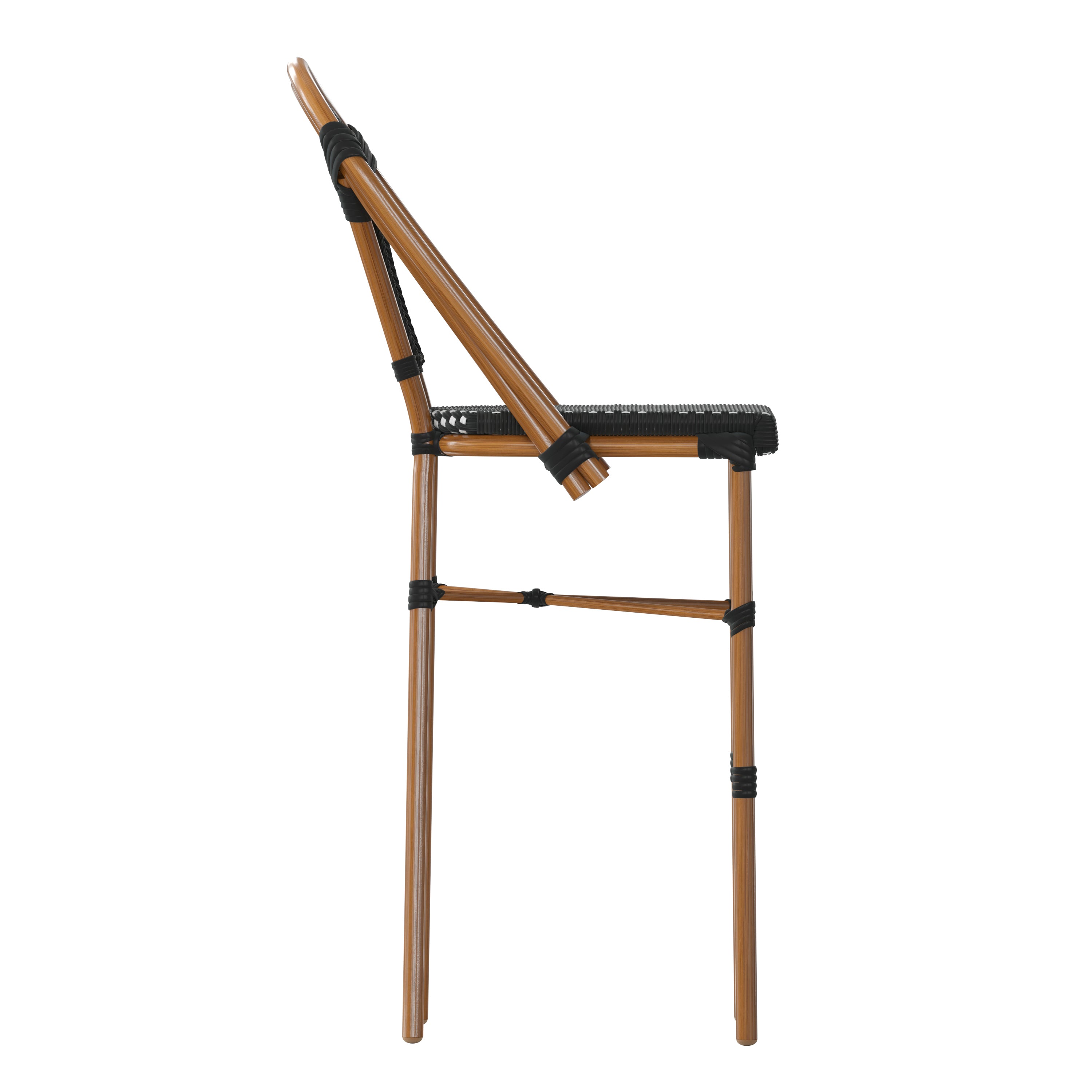 Bordeaux Stackable Indoor/Outdoor Bistro 30" High Barstool, Commercial Grade, Black/White and Bamboo Finish