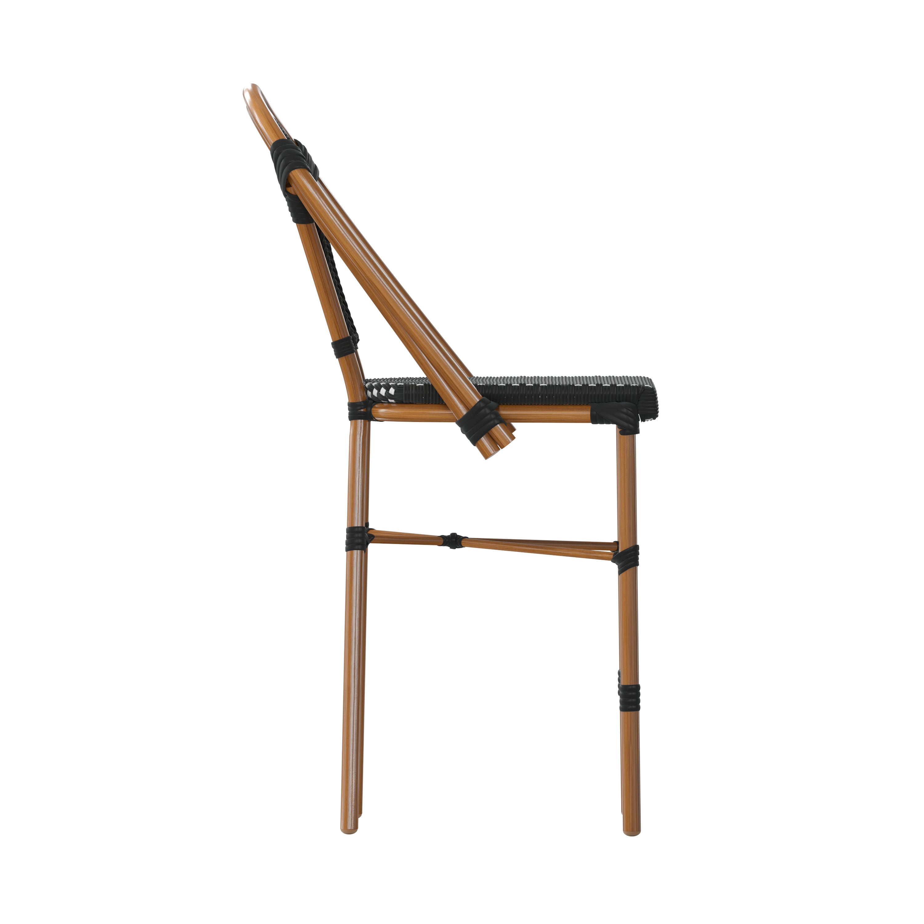 Bordeaux Stackable Indoor/Outdoor Bistro 26" High Counter Height Stool, Commercial Grade, Black/White and Bamboo Finish