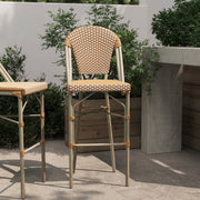 Lourdes Stackable Indoor/Outdoor Bistro 30" High Barstool, Commercial Grade, Natural/White and Light Natural Finish