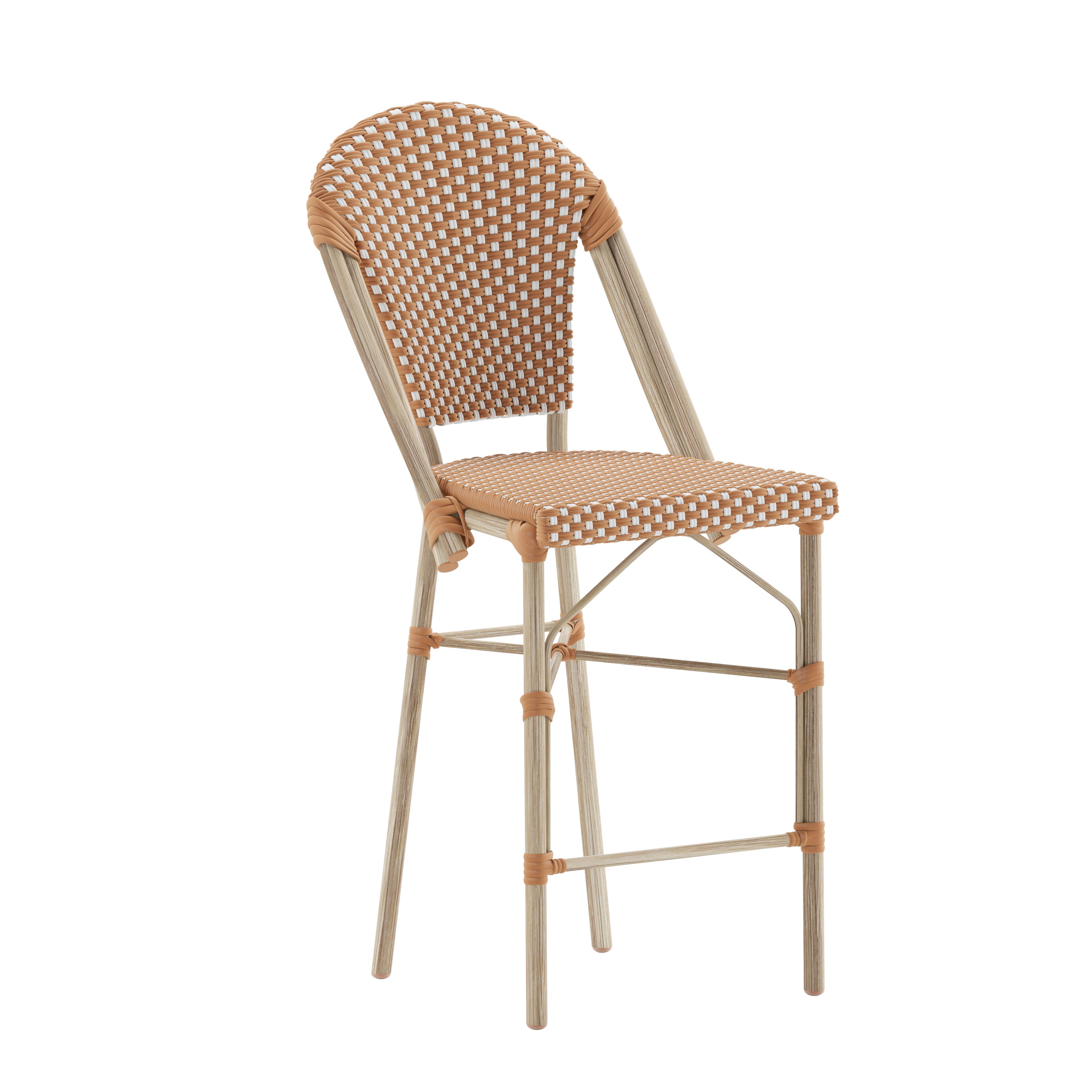 Lourdes Stackable Indoor/Outdoor Bistro 26" High Counter Height Stool, Commercial Grade, Natural/White and Light Natural Finish