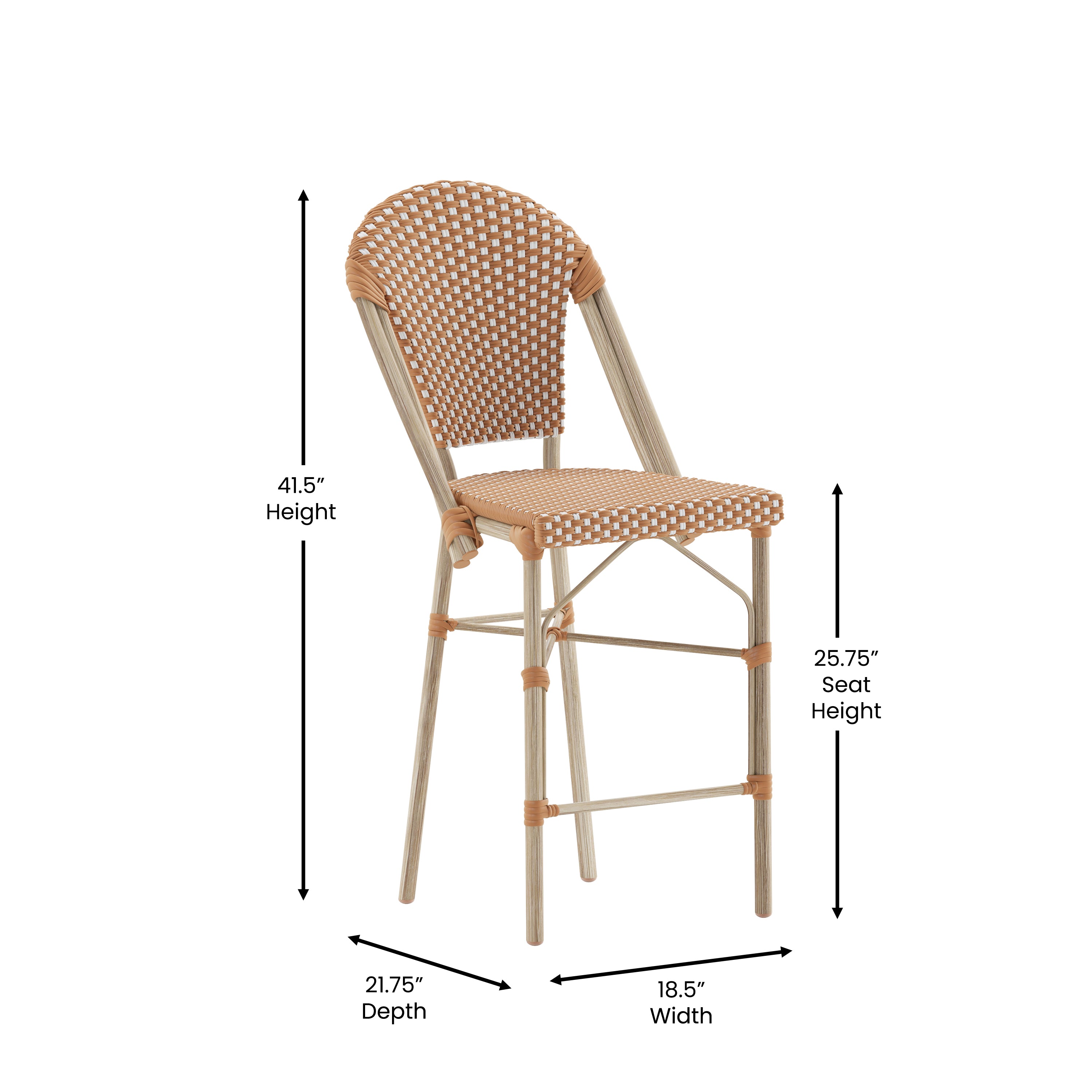 Lourdes Stackable Indoor/Outdoor Bistro 26" High Counter Height Stool, Commercial Grade, Natural/White and Light Natural Finish