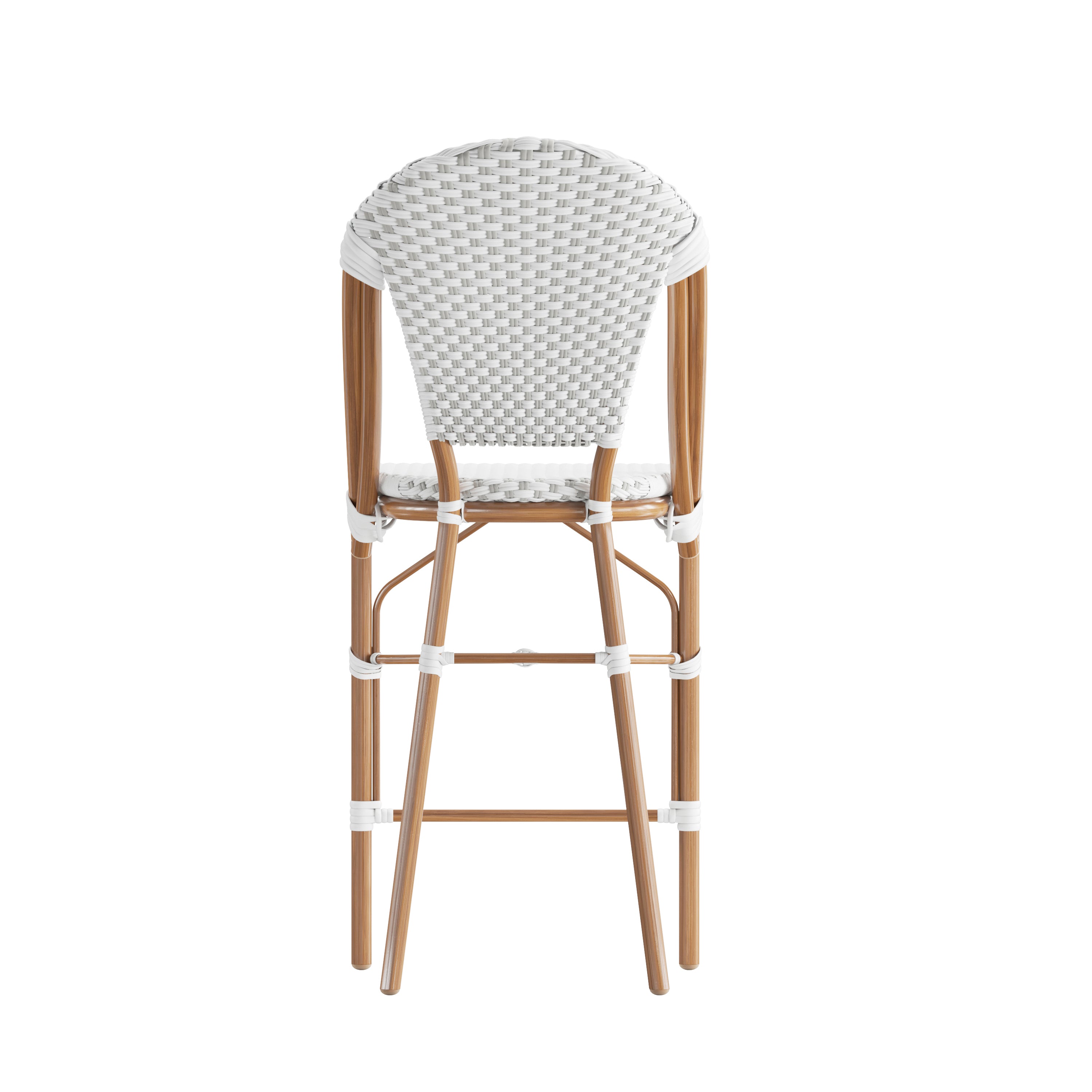 Lourdes Stackable Indoor/Outdoor Bistro 26" High Counter Height Stool, Commercial Grade, White/Gray and Bamboo Finish