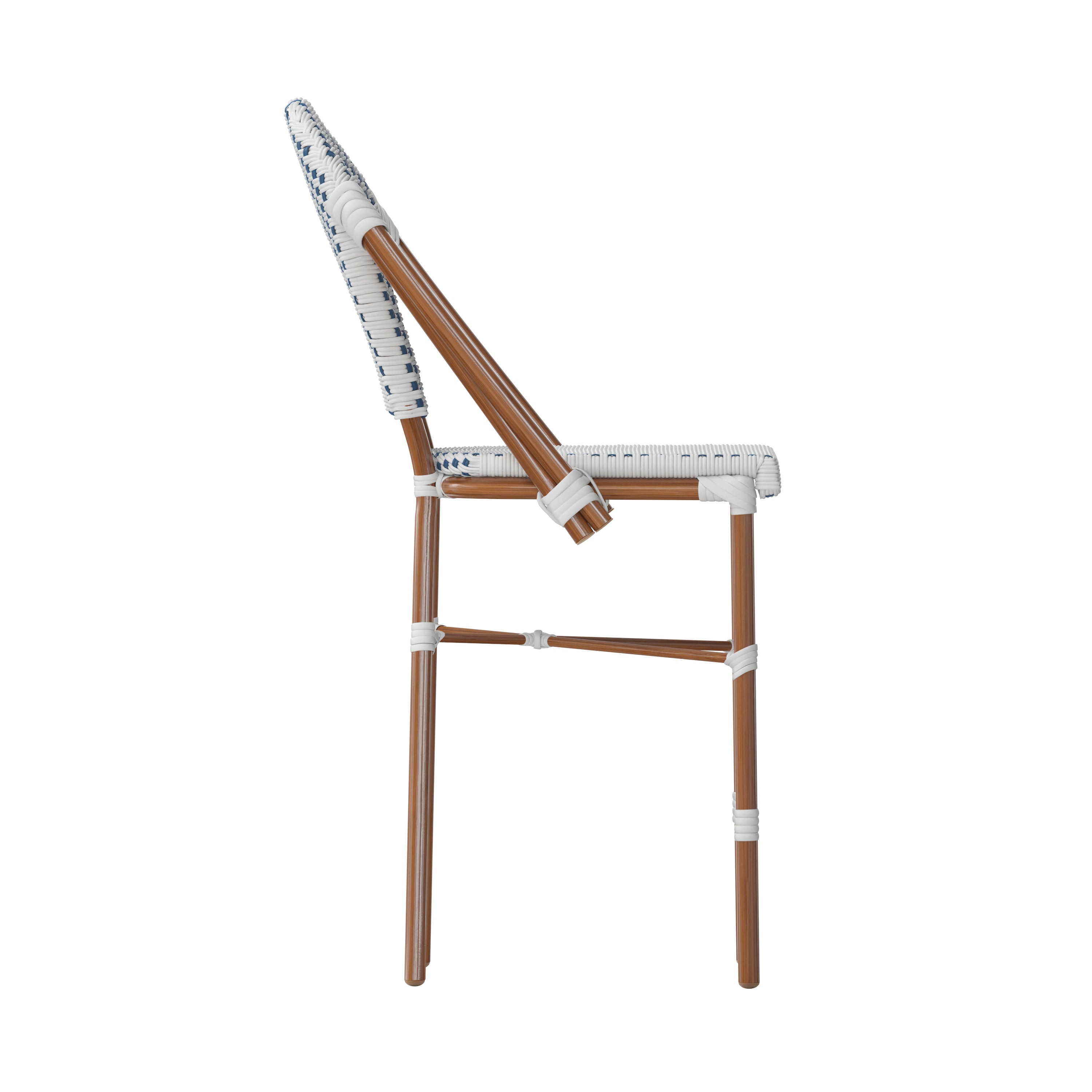 Lourdes Stackable Indoor/Outdoor Bistro 26" High Counter Height Stool, Commercial Grade, White/Navy and Bamboo Finish