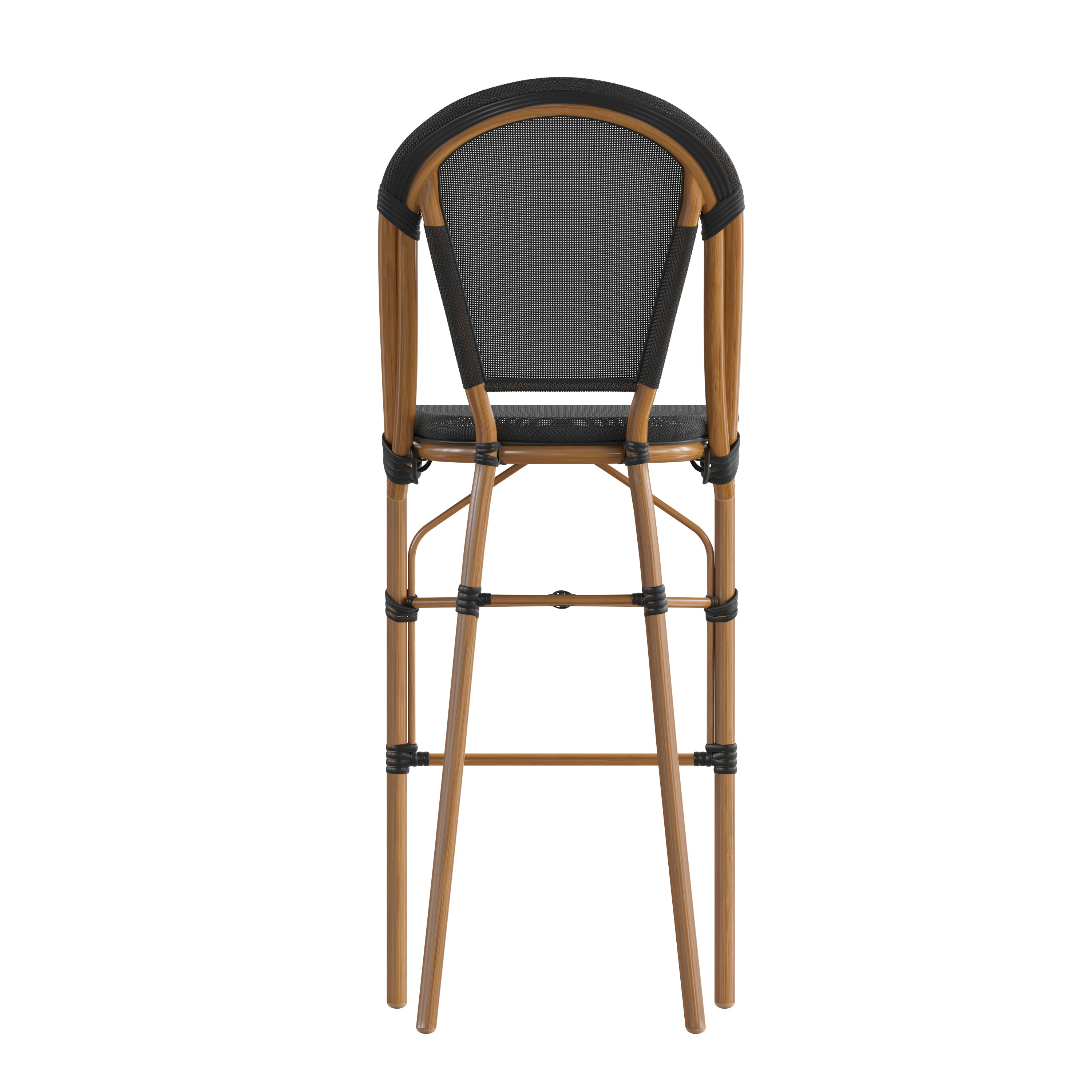 Marseille Stackable Indoor/Outdoor Bistro 30" High Barstool, Commercial Grade, Black and Bamboo Finish