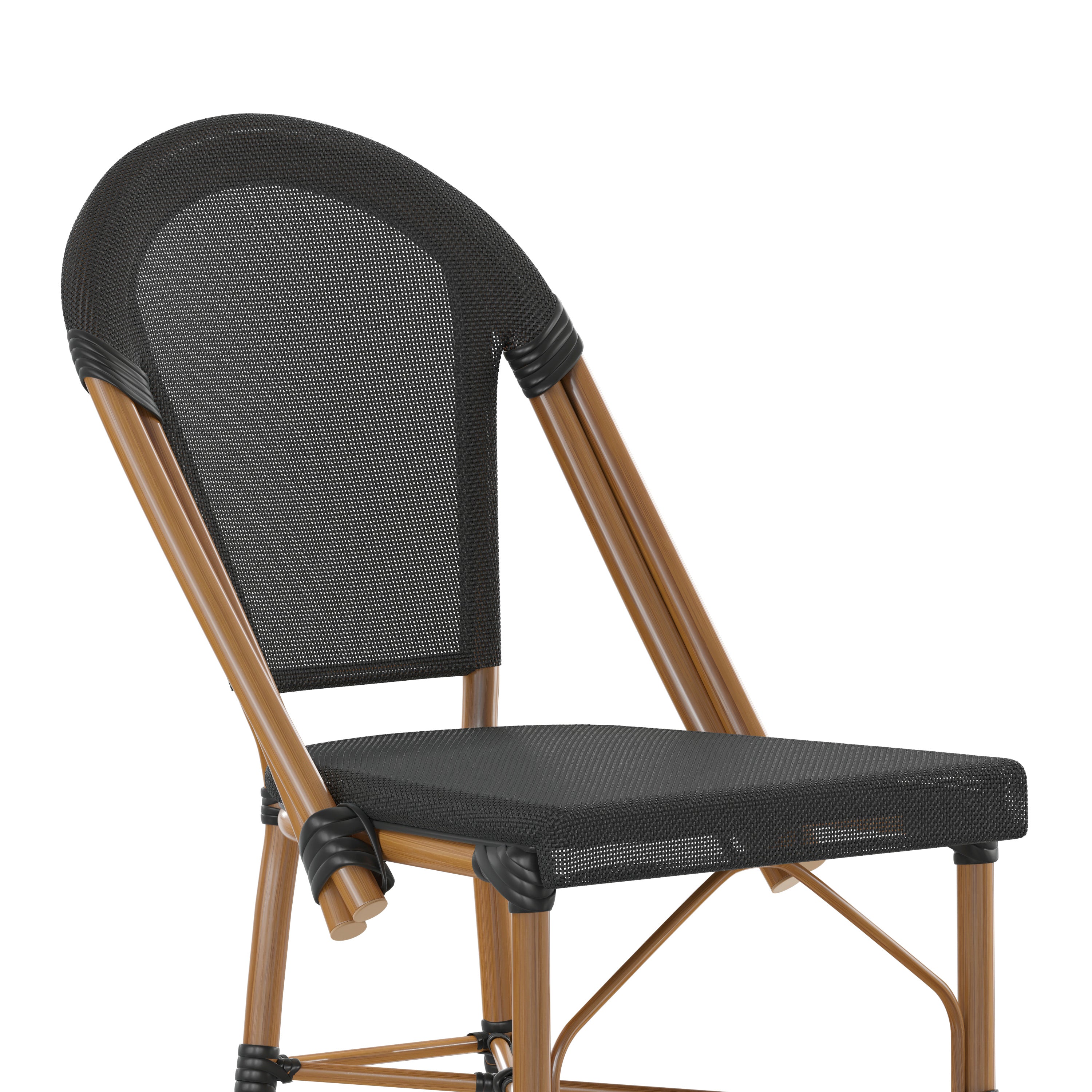 Marseille Stackable Indoor/Outdoor Bistro 30" High Barstool, Commercial Grade, Black and Bamboo Finish
