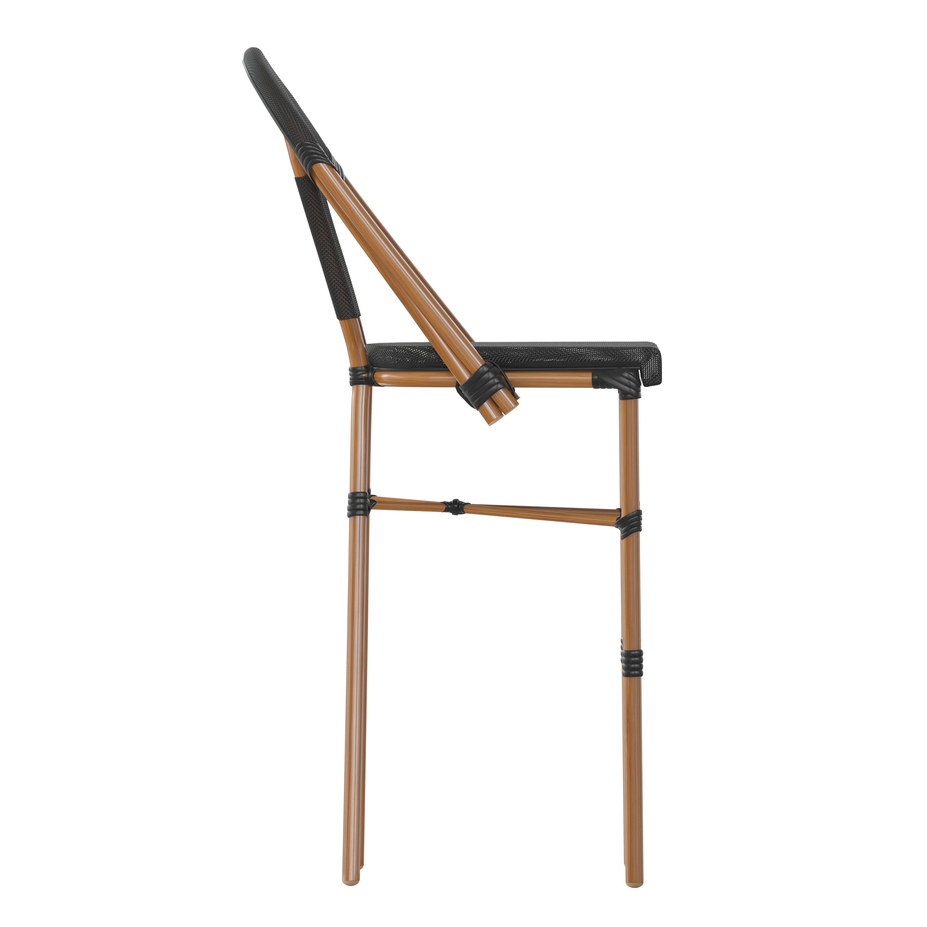 Marseille Stackable Indoor/Outdoor Bistro 30" High Barstool, Commercial Grade, Black and Bamboo Finish