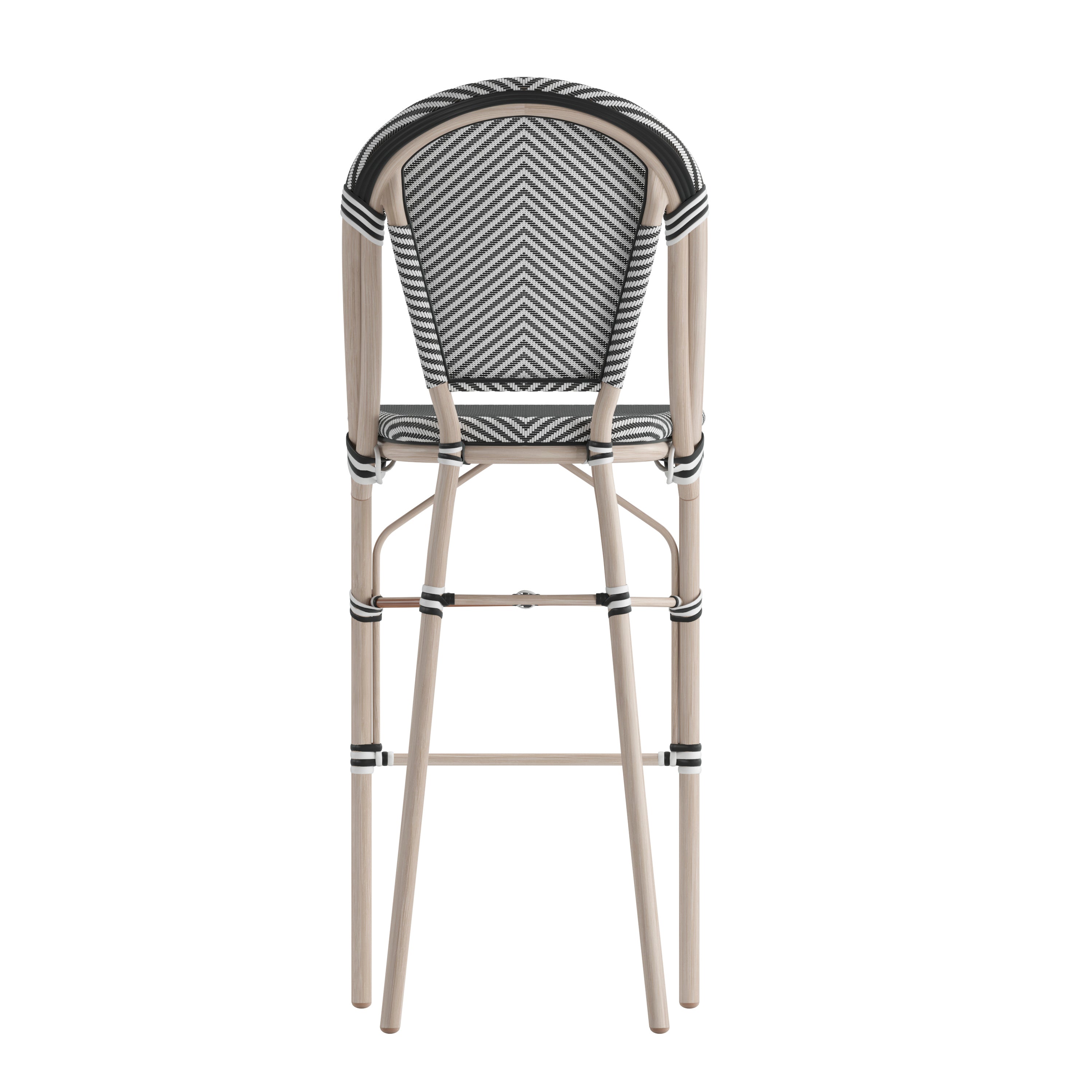 Marseille Stackable Indoor/Outdoor Bistro 30" High Barstool, Commercial Grade, Black/White and Light Bamboo Finish