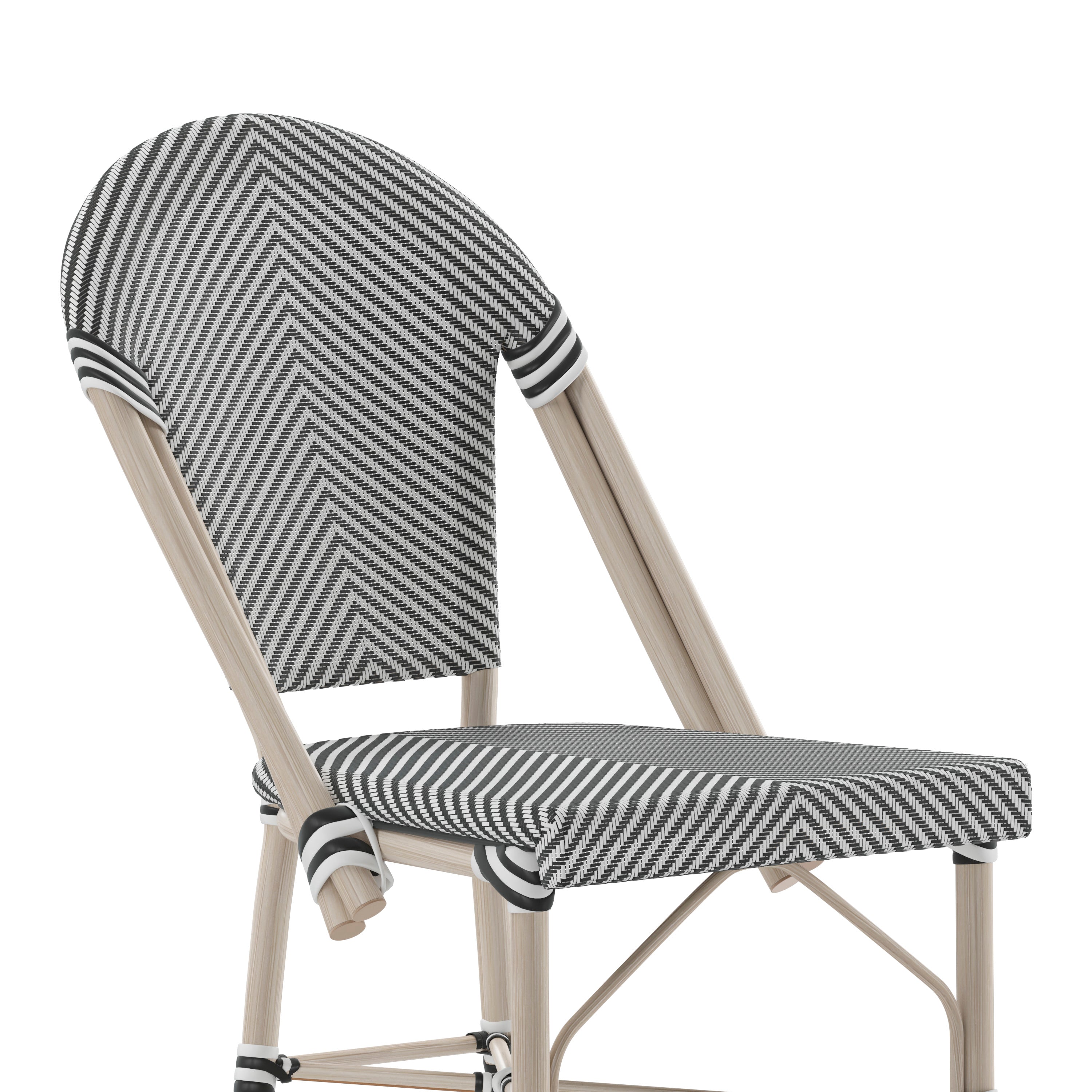 Marseille Stackable Indoor/Outdoor Bistro 30" High Barstool, Commercial Grade, Black/White and Light Bamboo Finish
