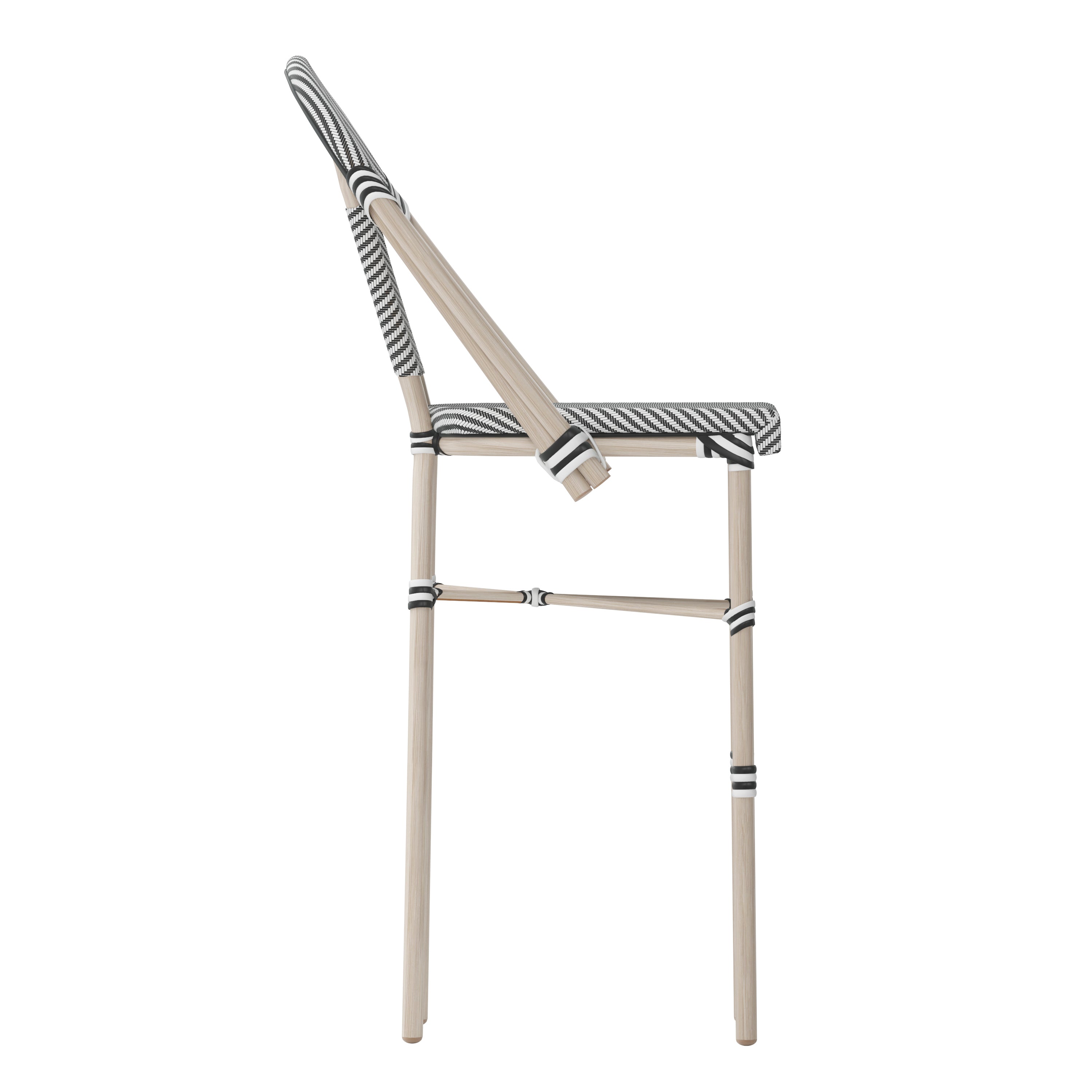 Marseille Stackable Indoor/Outdoor Bistro 30" High Barstool, Commercial Grade, Black/White and Light Bamboo Finish