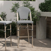 Marseille Stackable Indoor/Outdoor Bistro 30" High Barstool, Commercial Grade, Black/White and Light Bamboo Finish