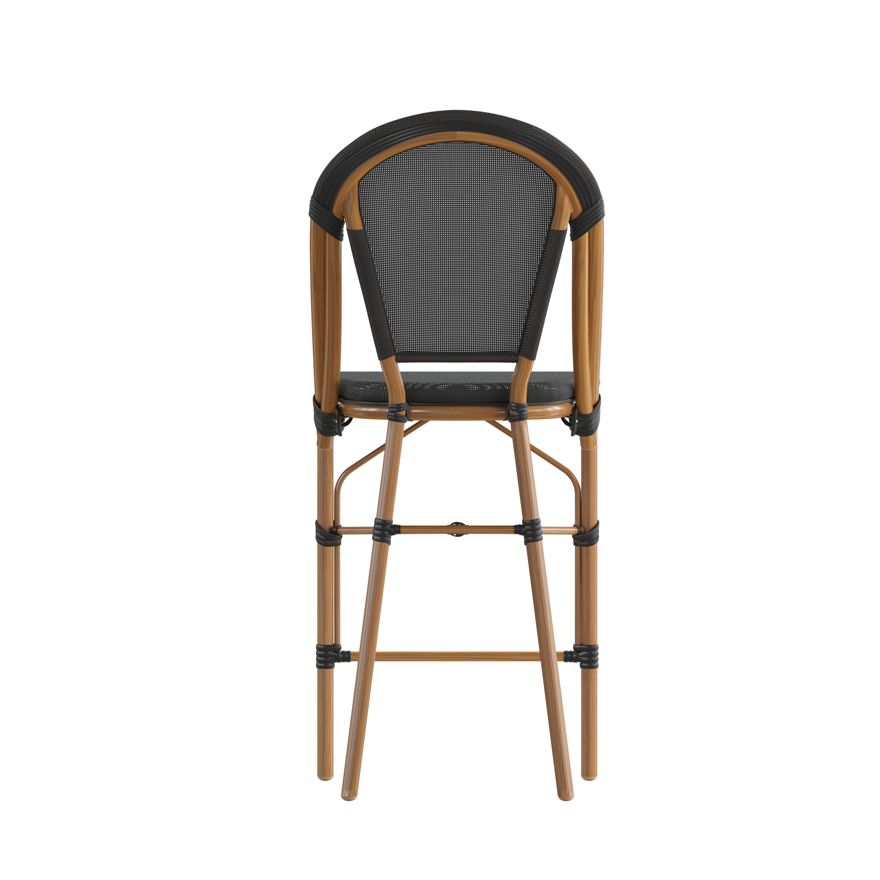 Marseille Stackable Indoor/Outdoor Bistro 26" High Counter Height Stool, Commercial Grade, Black and Bamboo Finish