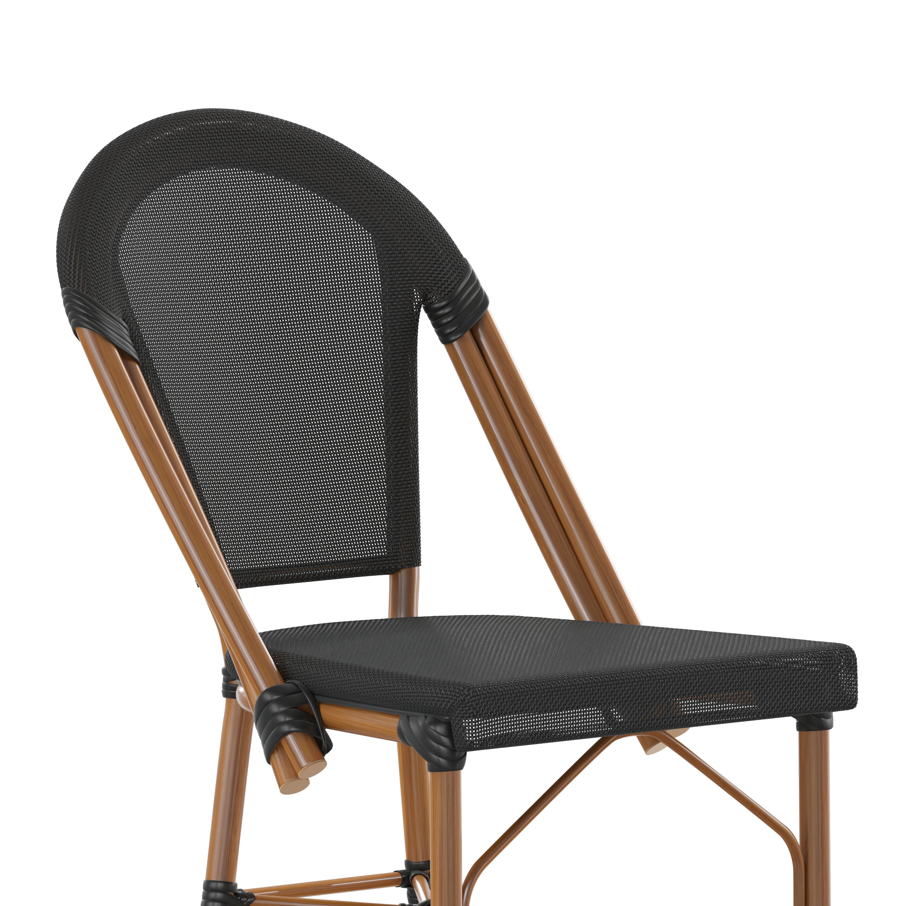 Marseille Stackable Indoor/Outdoor Bistro 26" High Counter Height Stool, Commercial Grade, Black and Bamboo Finish