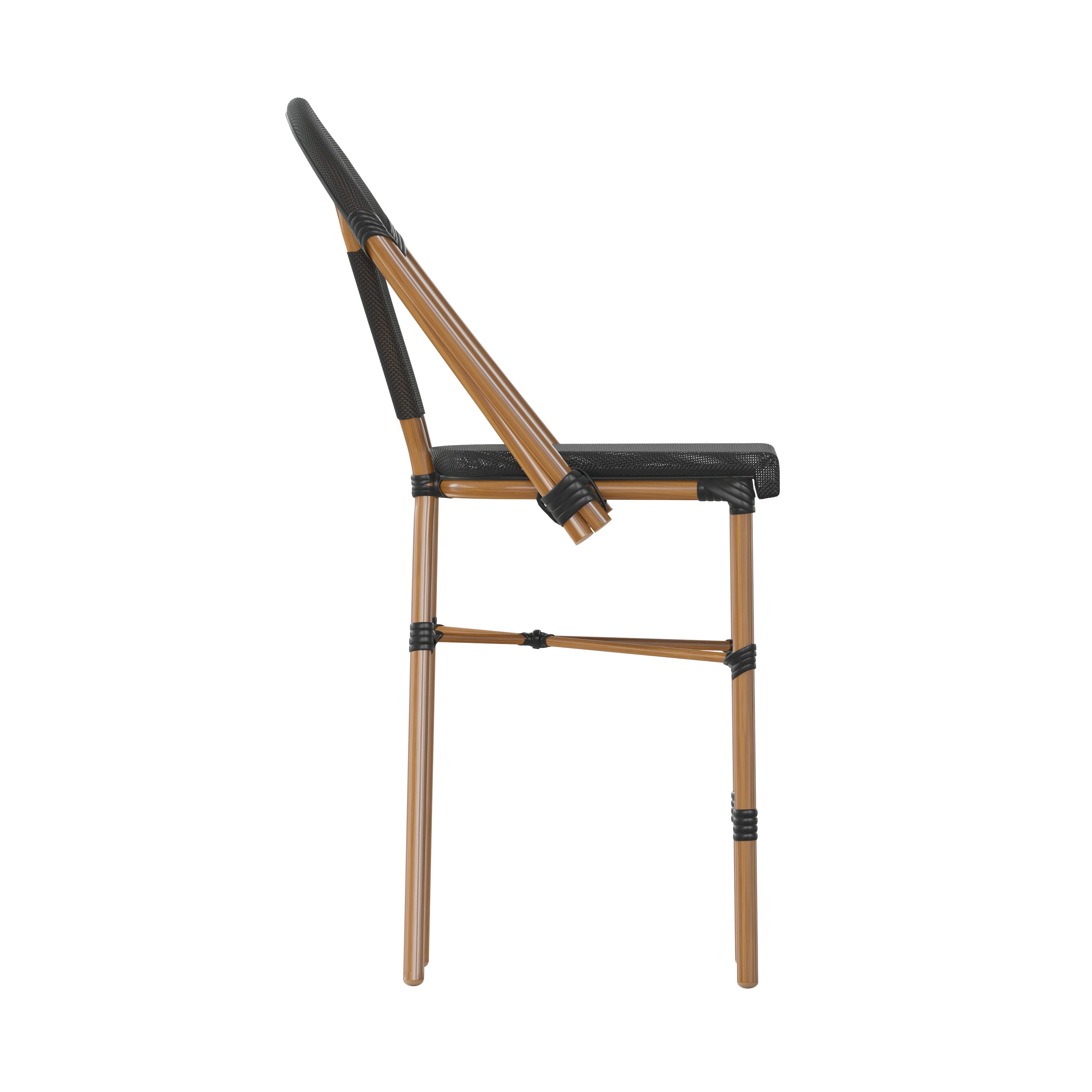 Marseille Stackable Indoor/Outdoor Bistro 26" High Counter Height Stool, Commercial Grade, Black and Bamboo Finish