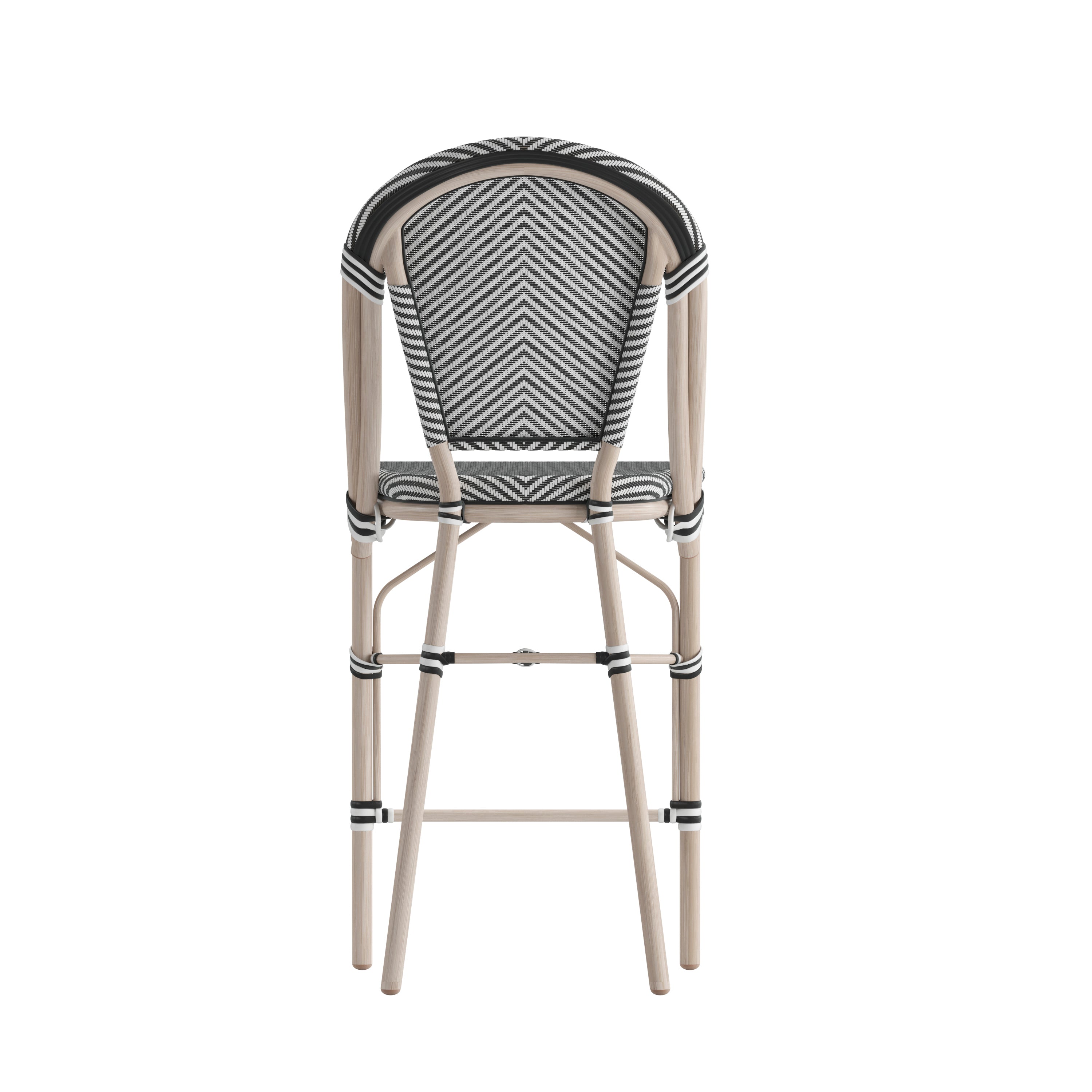 Marseille Stackable Indoor/Outdoor Bistro 26" High Counter Height Stool, Commercial Grade, Black/White and Light Bamboo Finish