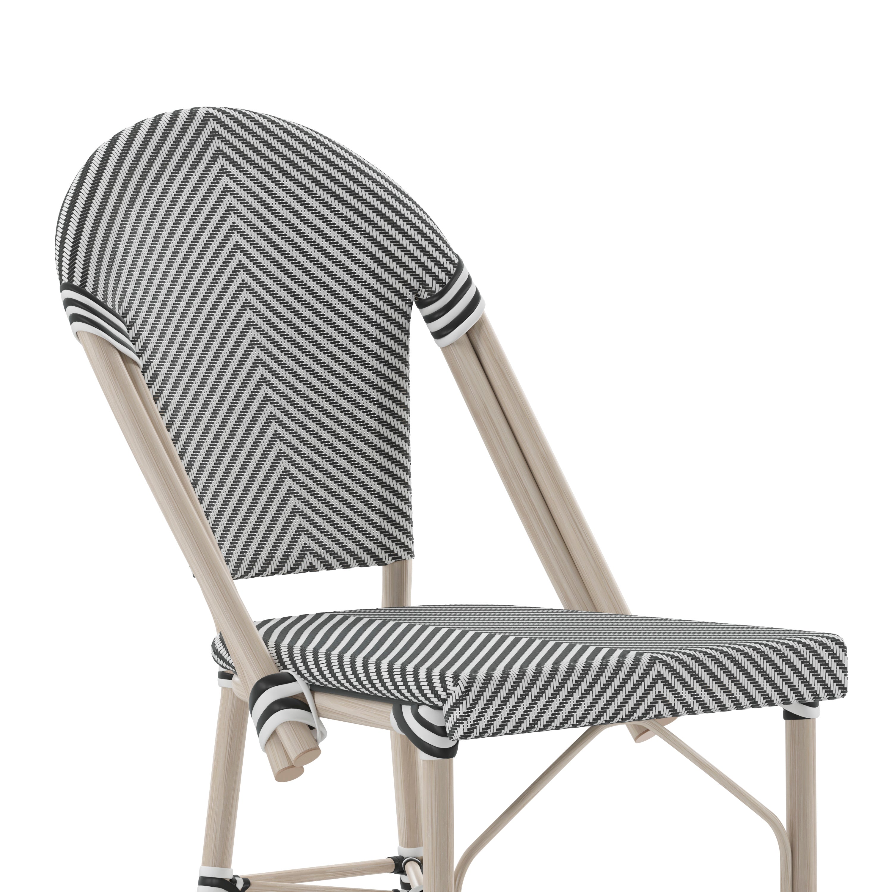 Marseille Stackable Indoor/Outdoor Bistro 26" High Counter Height Stool, Commercial Grade, Black/White and Light Bamboo Finish
