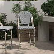 Marseille Stackable Indoor/Outdoor Bistro 26" High Counter Height Stool, Commercial Grade, Black/White and Light Bamboo Finish