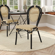Cannes Indoor/Outdoor Commercial Thonet Bistro Stacking Chair, Natural PE Cane Rattan and Black Aluminum Frame