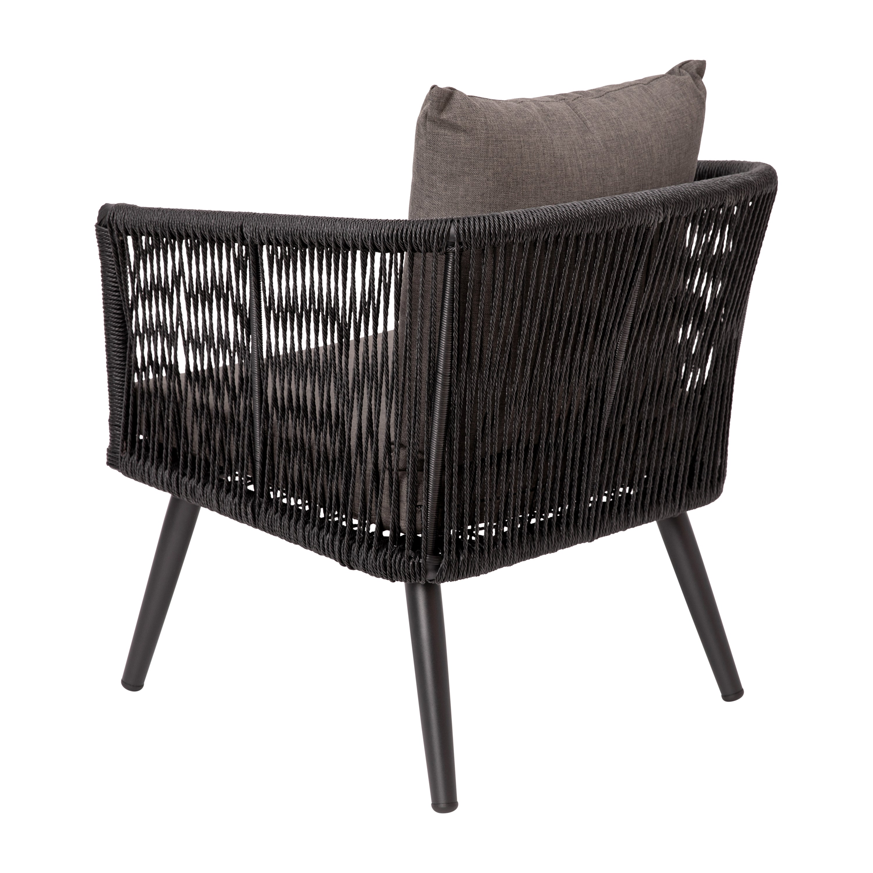 Kierra Black All-Weather 4-Piece Woven Conversation Set with Gray Zippered Removable Cushions & Metal Coffee Table