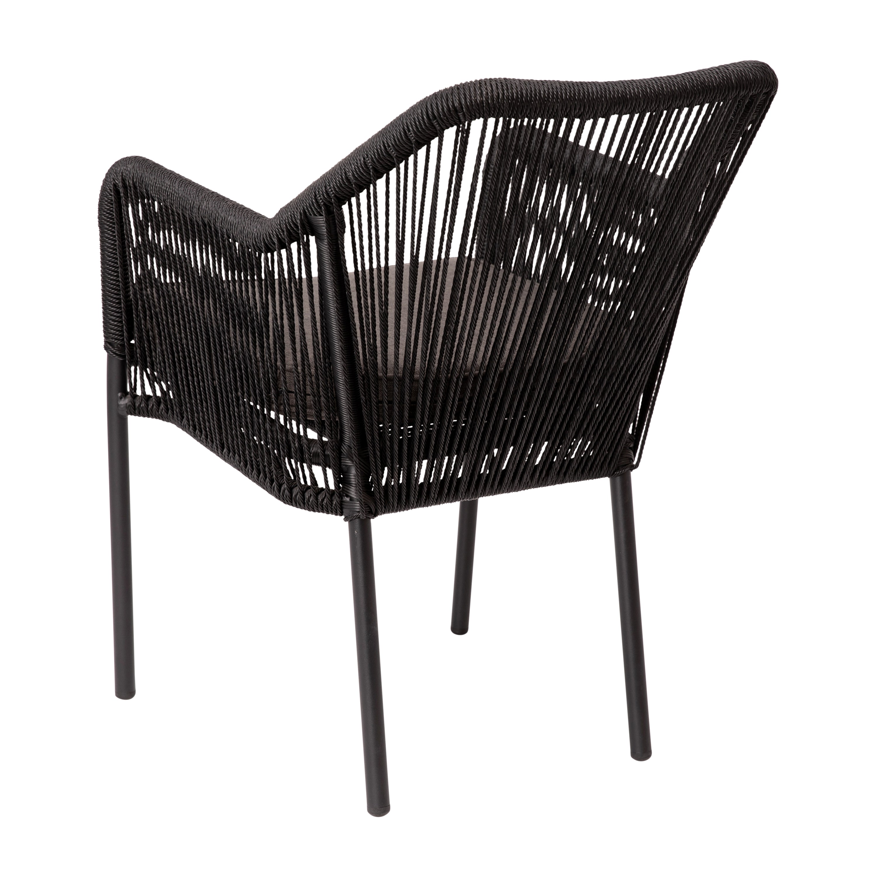 Kallie Set of 2 All-Weather Black Woven Stacking Club Chairs with Rounded Arms & Gray Zippered Seat Cushions