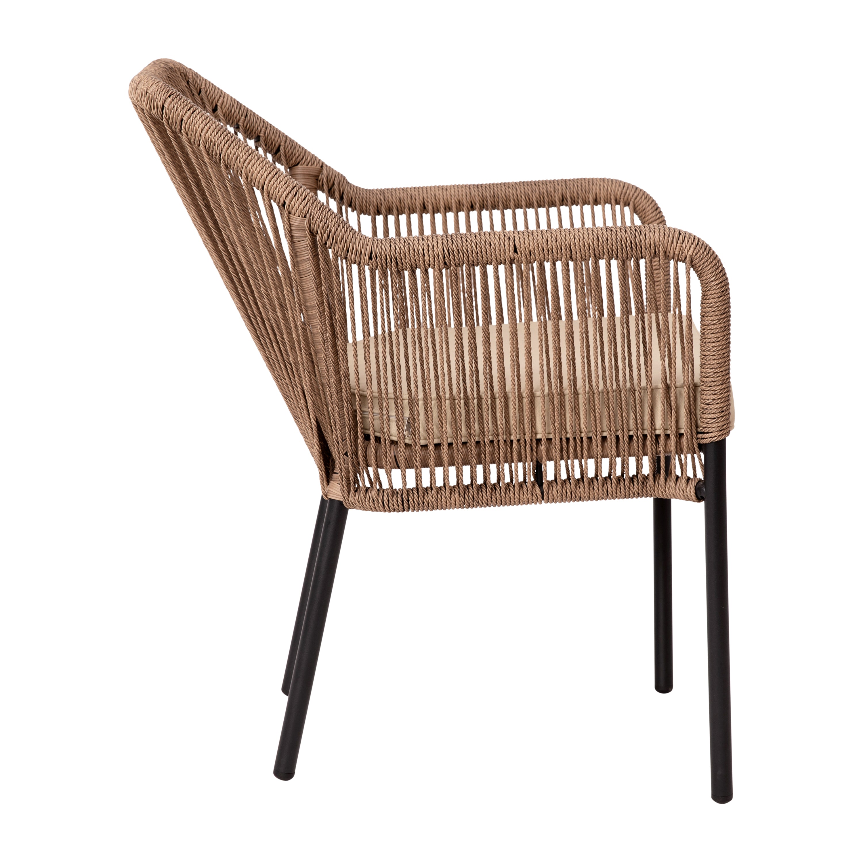 Kallie Set of 2 All-Weather Natural Woven Stacking Club Chairs with Rounded Arms & Ivory Zippered Seat Cushions