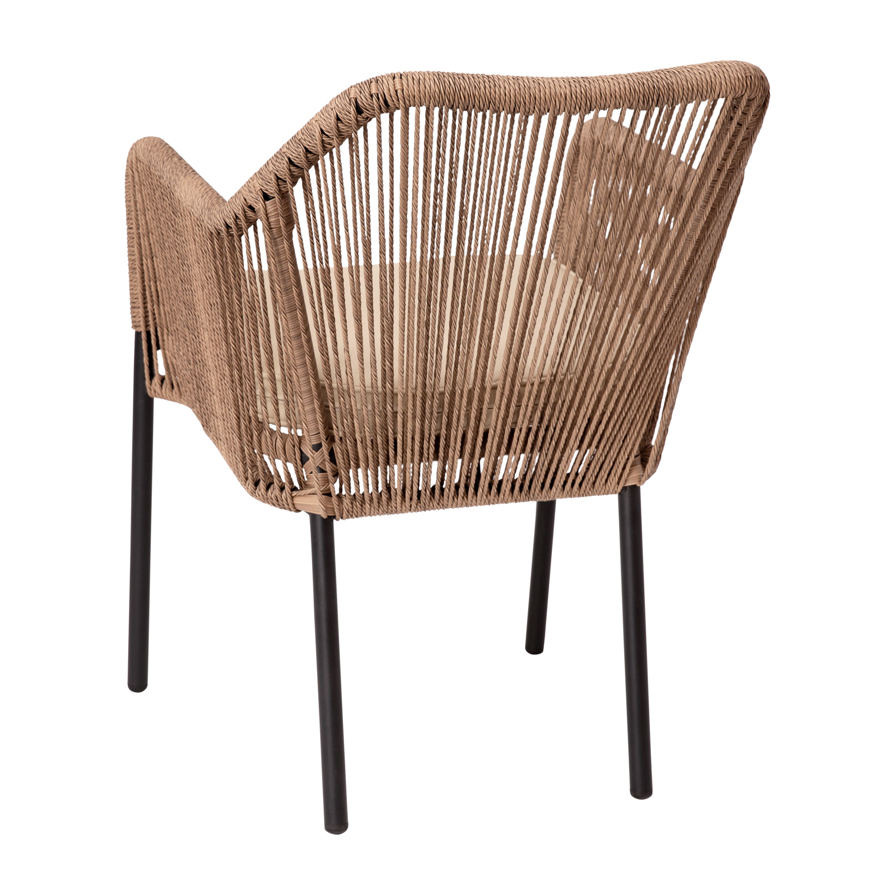 Kallie Set of 2 All-Weather Natural Woven Stacking Club Chairs with Rounded Arms & Ivory Zippered Seat Cushions