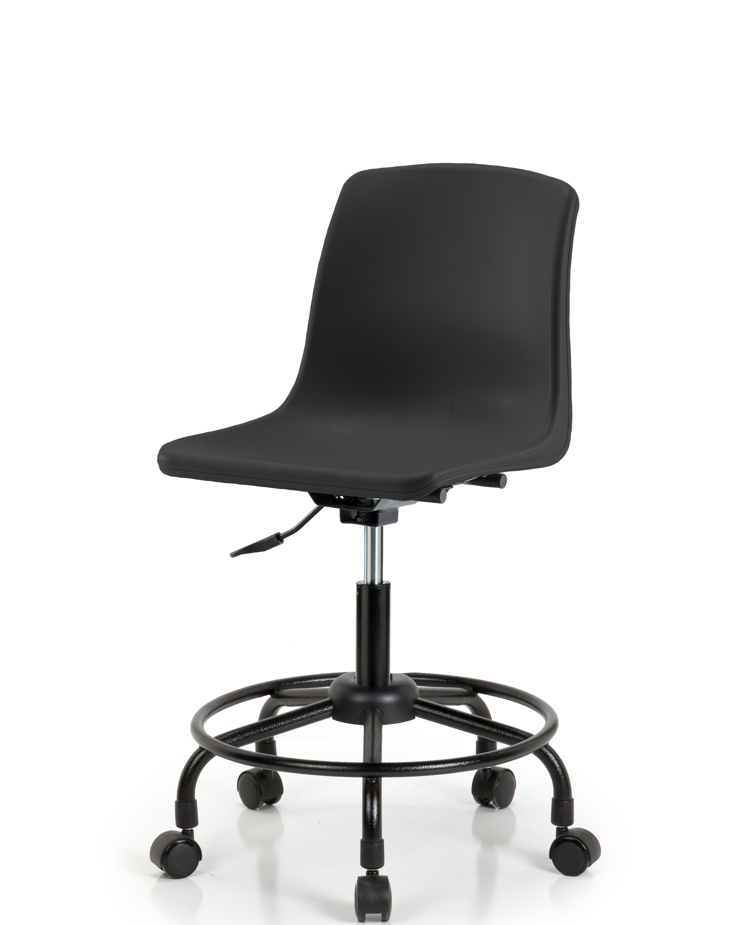 Polypropylene Shell Chair - Desk Height with Round Tube Base & Casters in Black